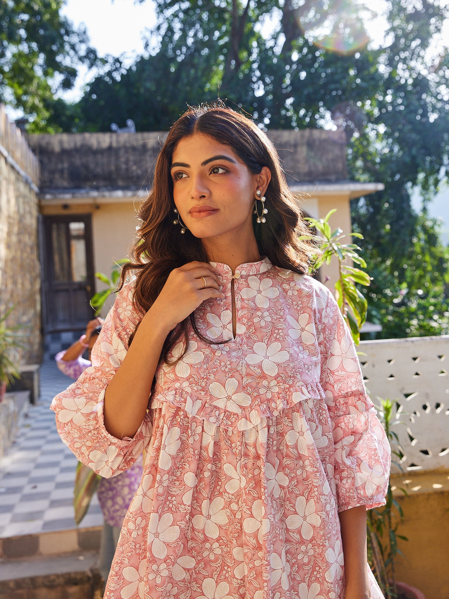 Pretty in Pink - Cotton Floral Short Kurti