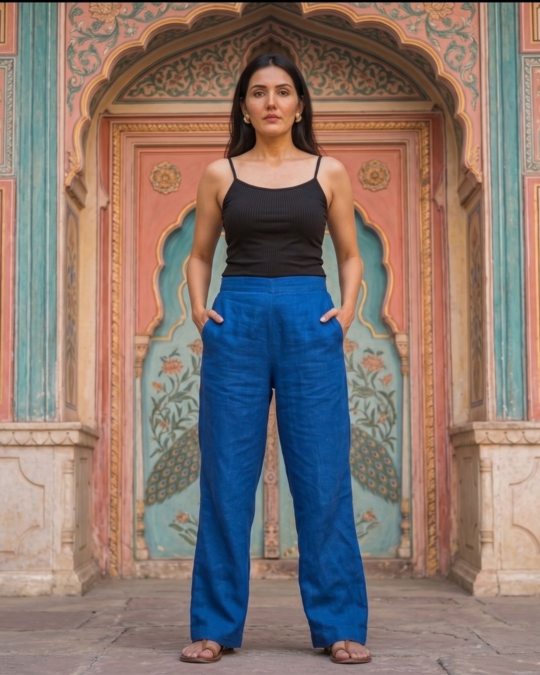Cotton Blue Women Straight Pant