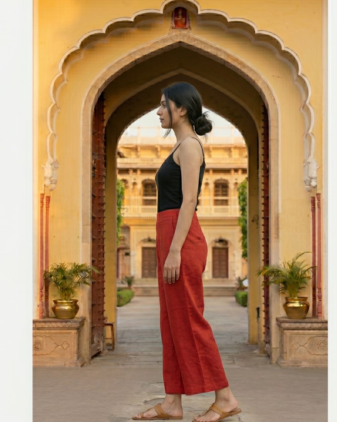 Cotton Red Women Straight Pant