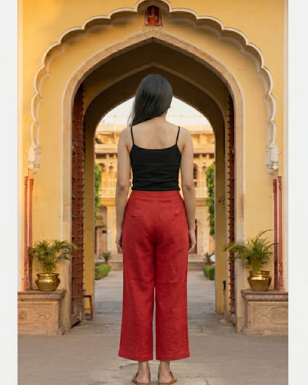Cotton Red Women Straight Pant