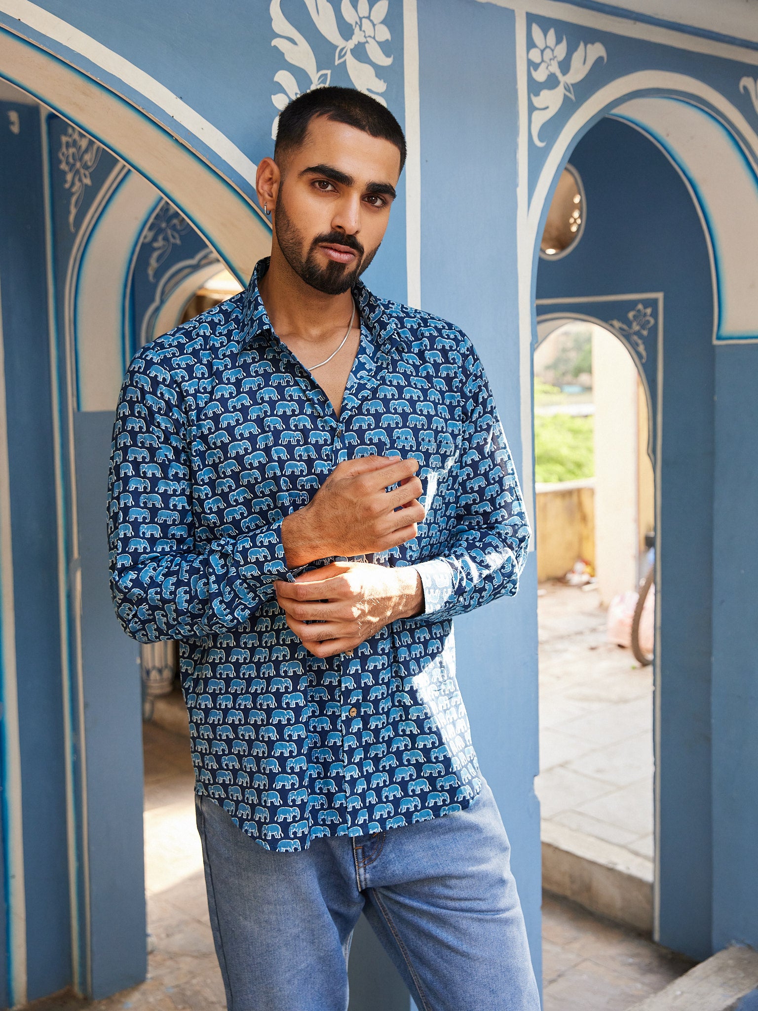Cotton Men's Blue Elephant Full Sleeves Shirt Cotton Men's Blue Elephant Full Sleeves Shirt