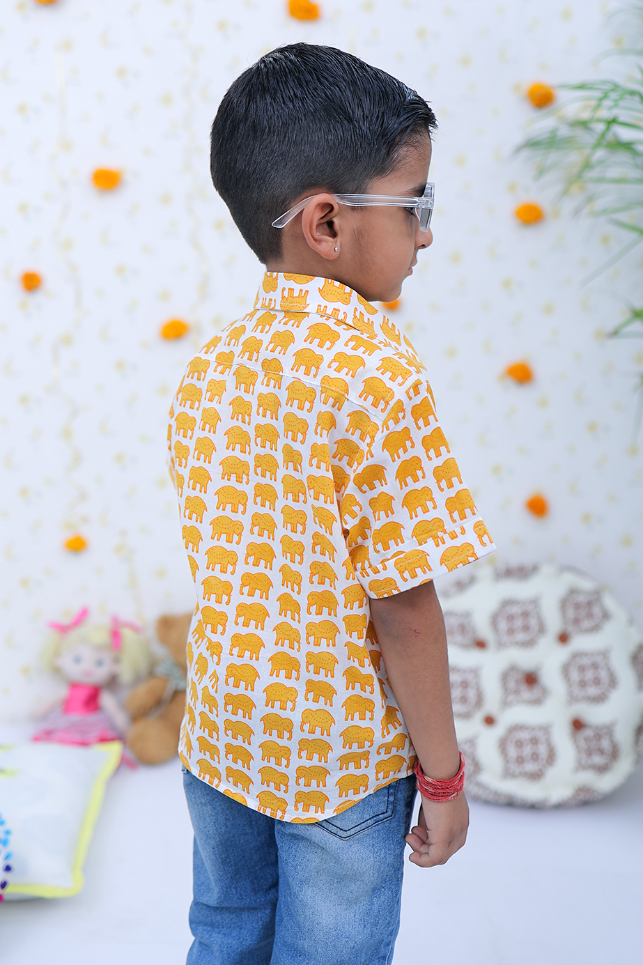 Cotton Mustard Elephant Boy's Shirt
