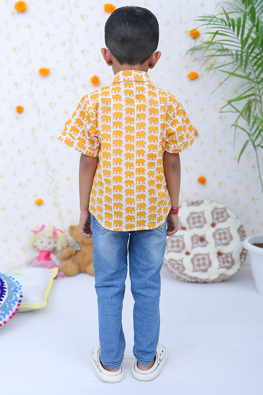 Cotton Mustard Elephant Boy's Shirt