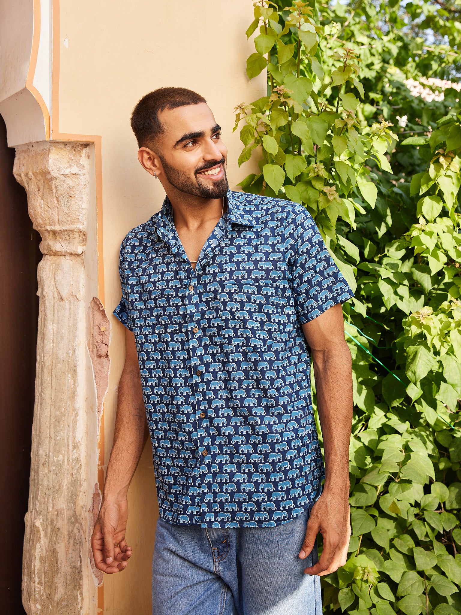 Cotton Men's Blue Elephant Half Sleeves Shirt Cotton Men's Blue Elephant Half Sleeves Shirt