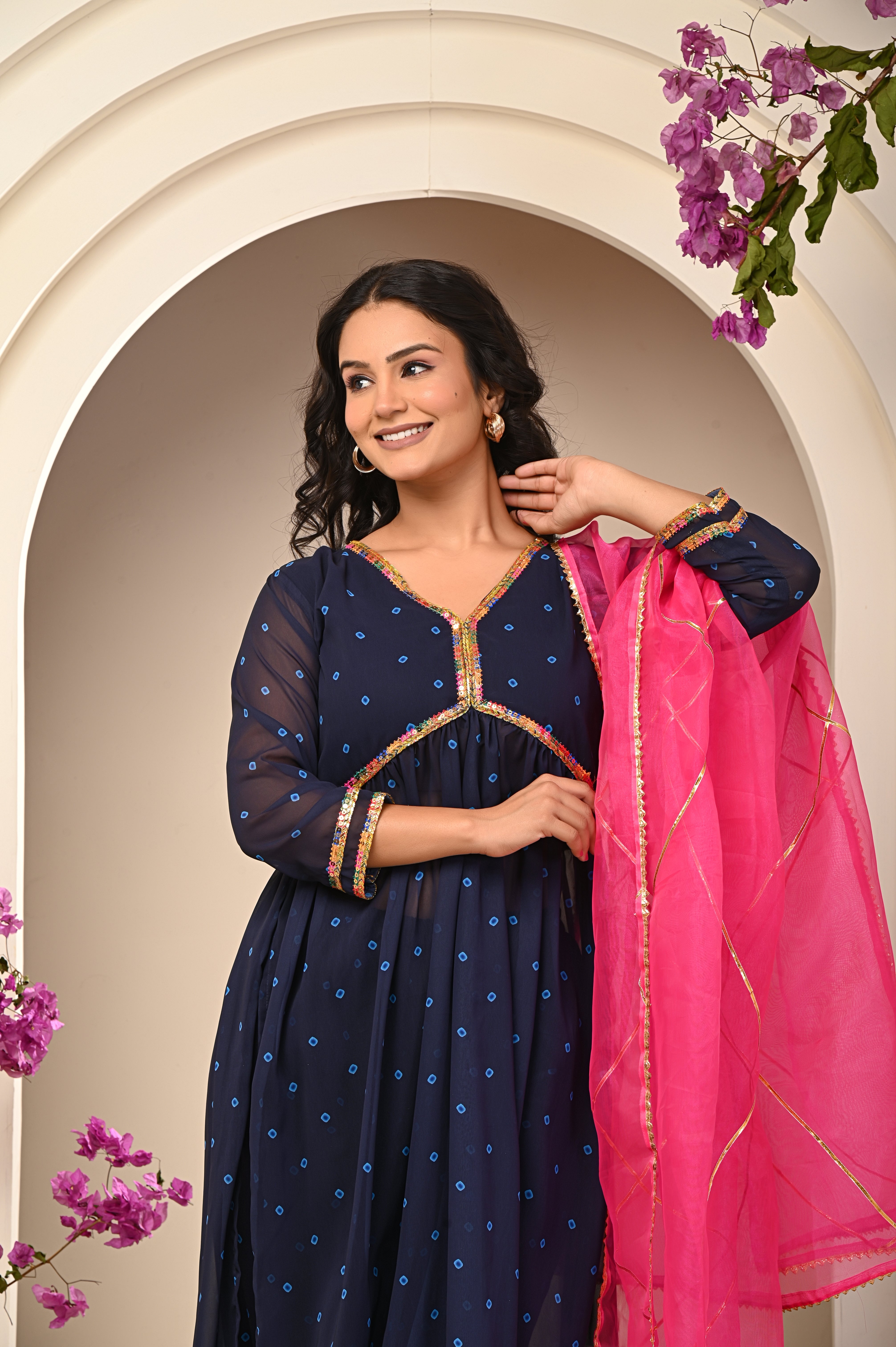 Cotton Blue-Pink Floral Women's Suit Set