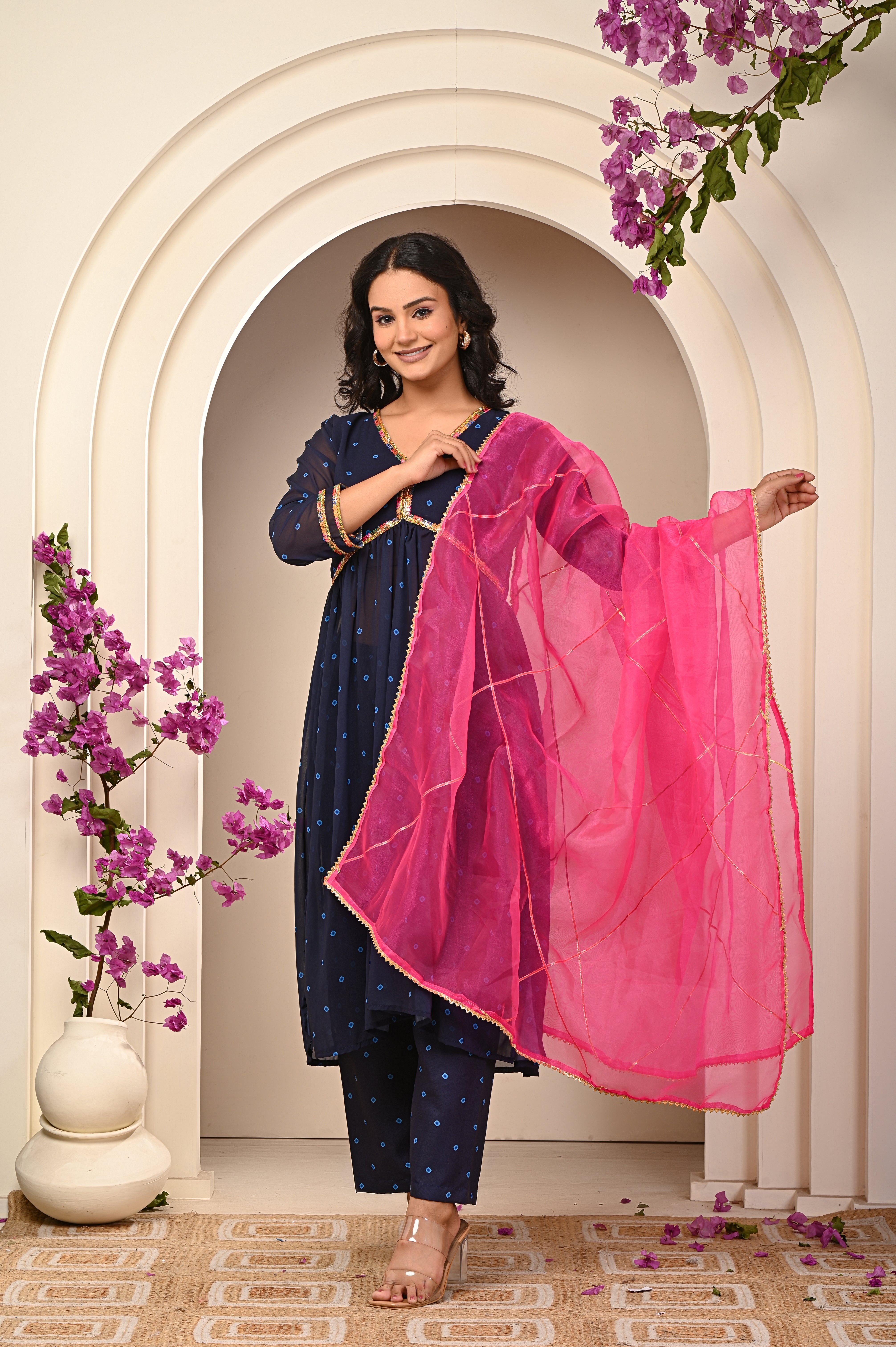 Cotton Blue-Pink Floral Women's Suit Set