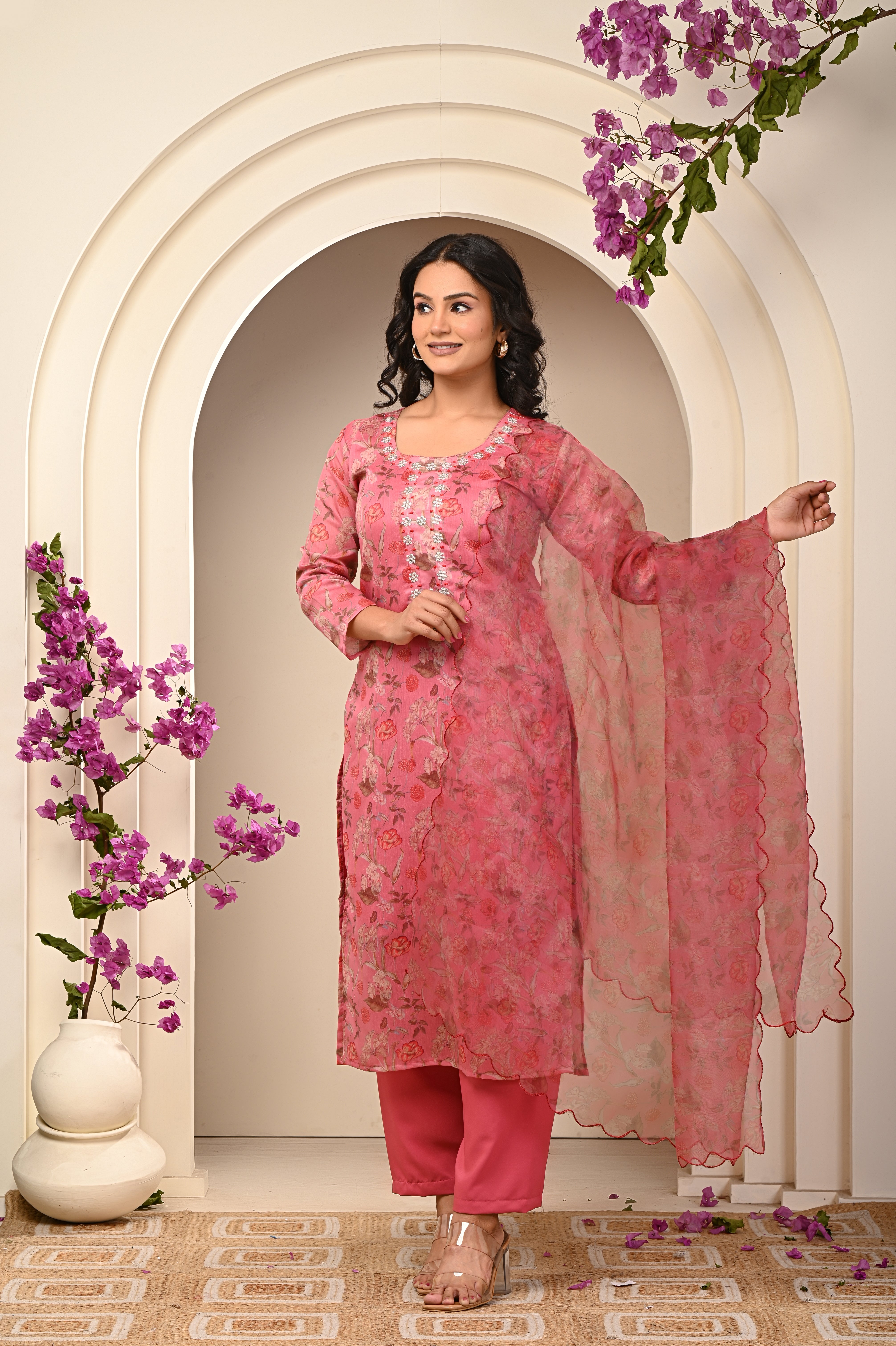 Cotton Pink- Floral Women's Suit Set