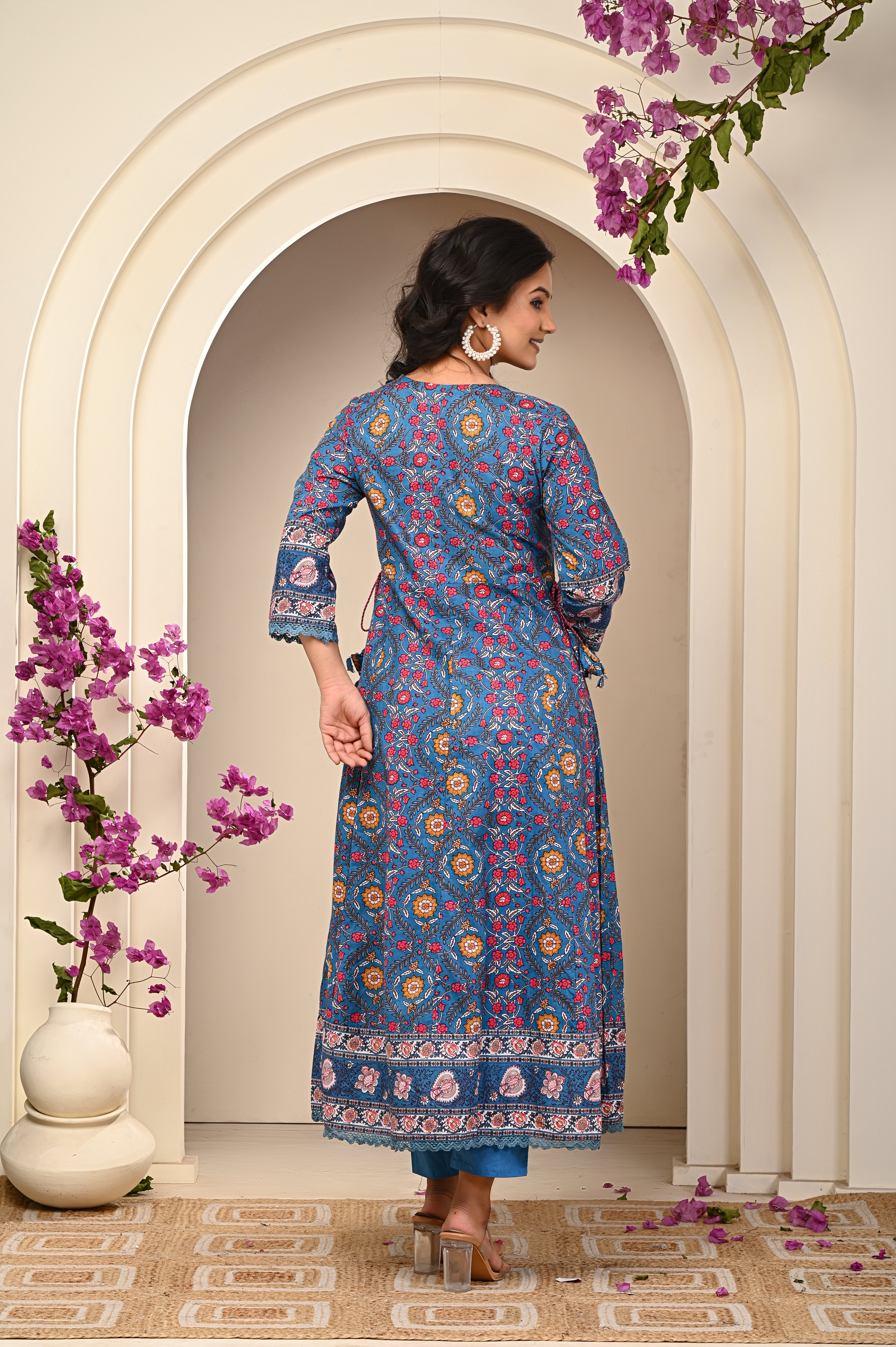 Cotton Sky Blue Floral Women's Suit Set