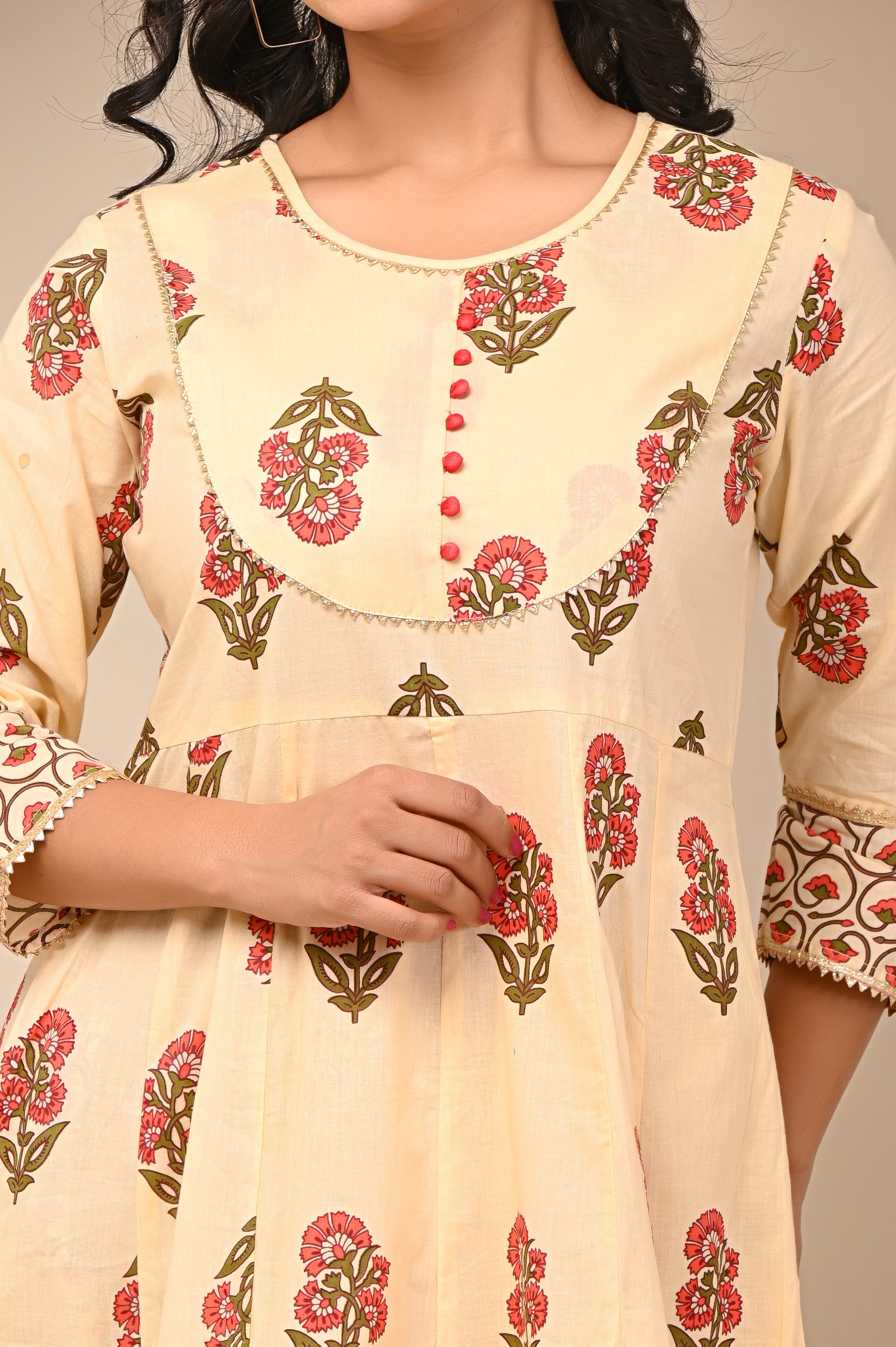 Cotton Yellow- Orange Floral Women's Suit Set