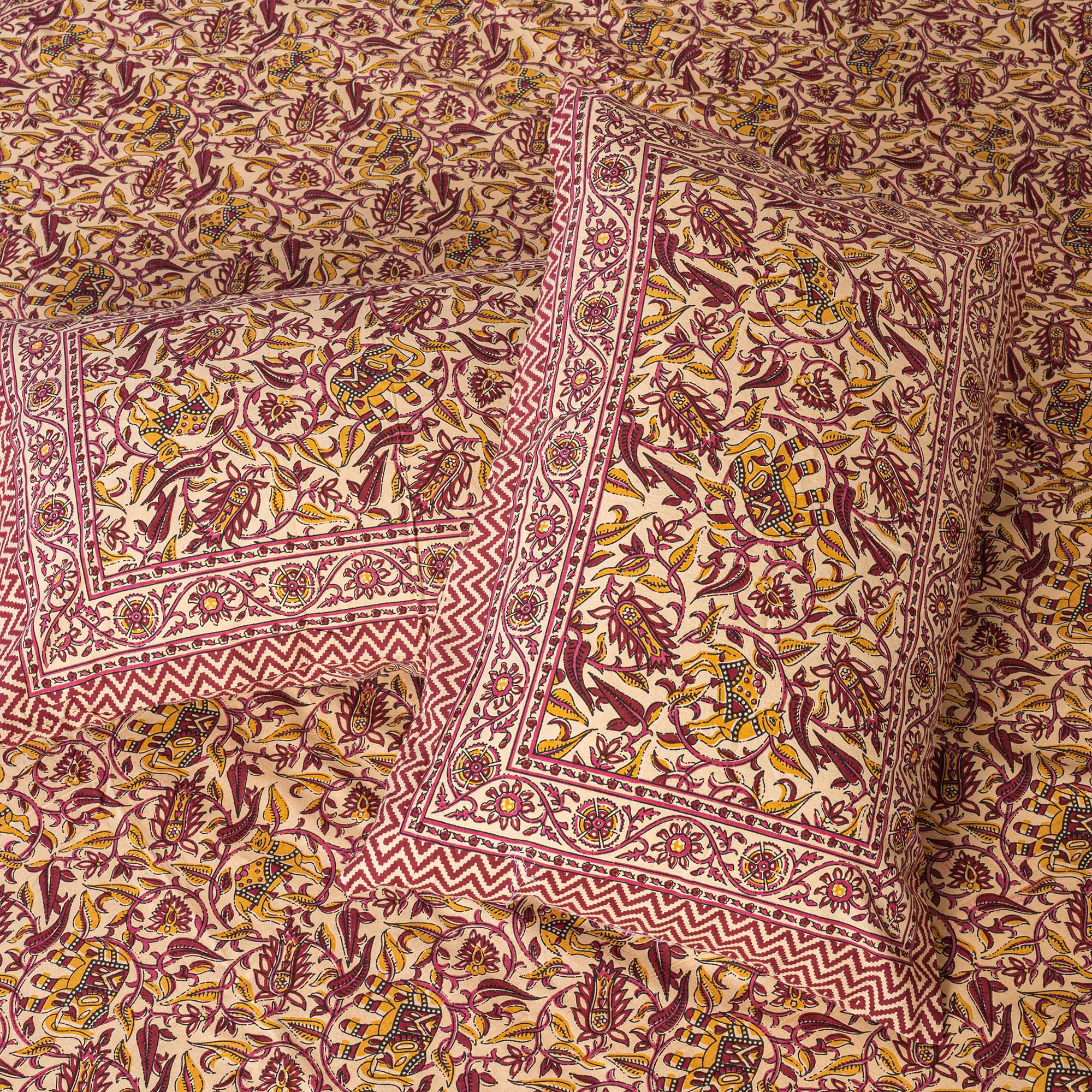 Cotton Queen Size Bedsheet - Magenta Floral Jaal