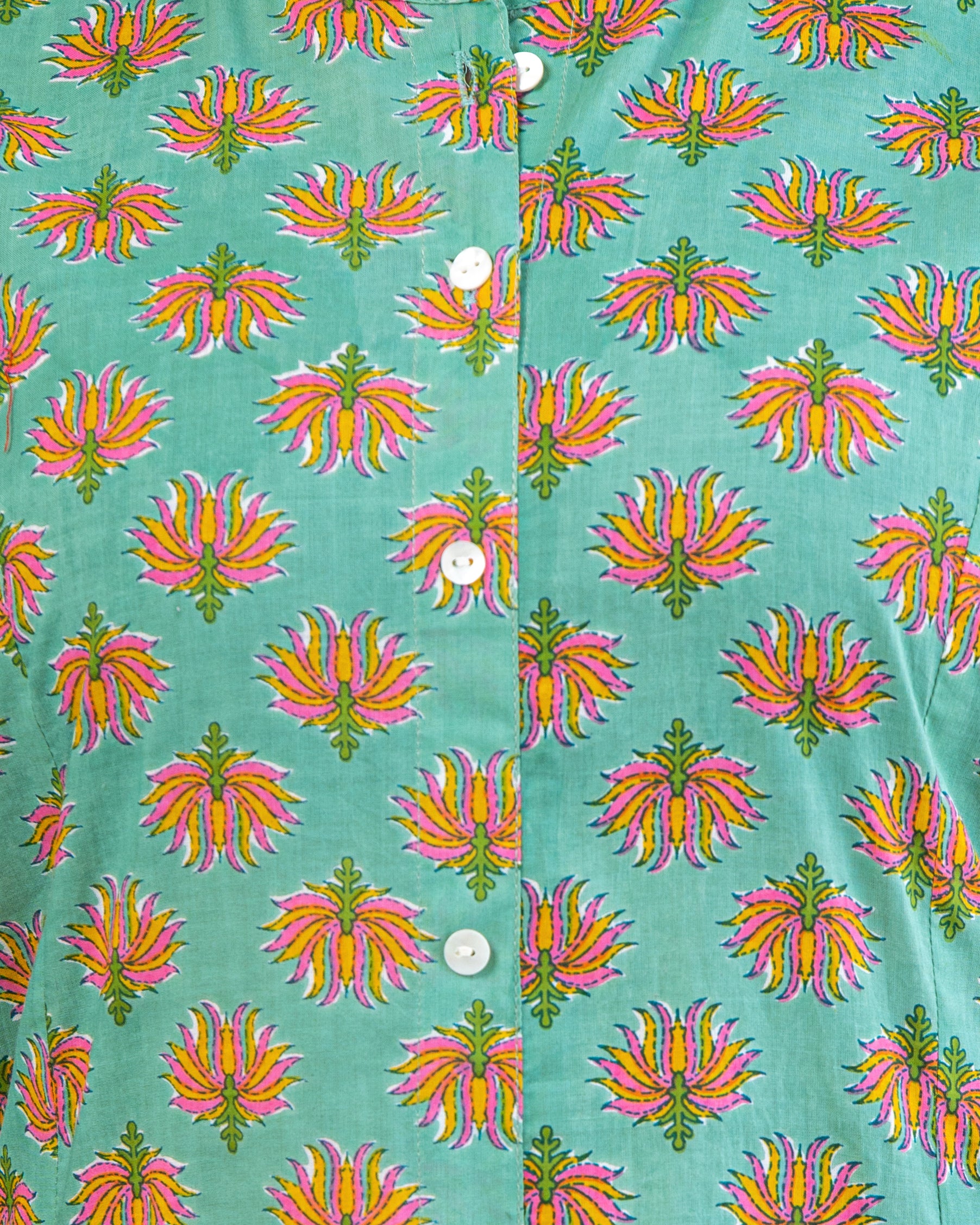 Cotton Celadon-Green Floral Print Long Kurti