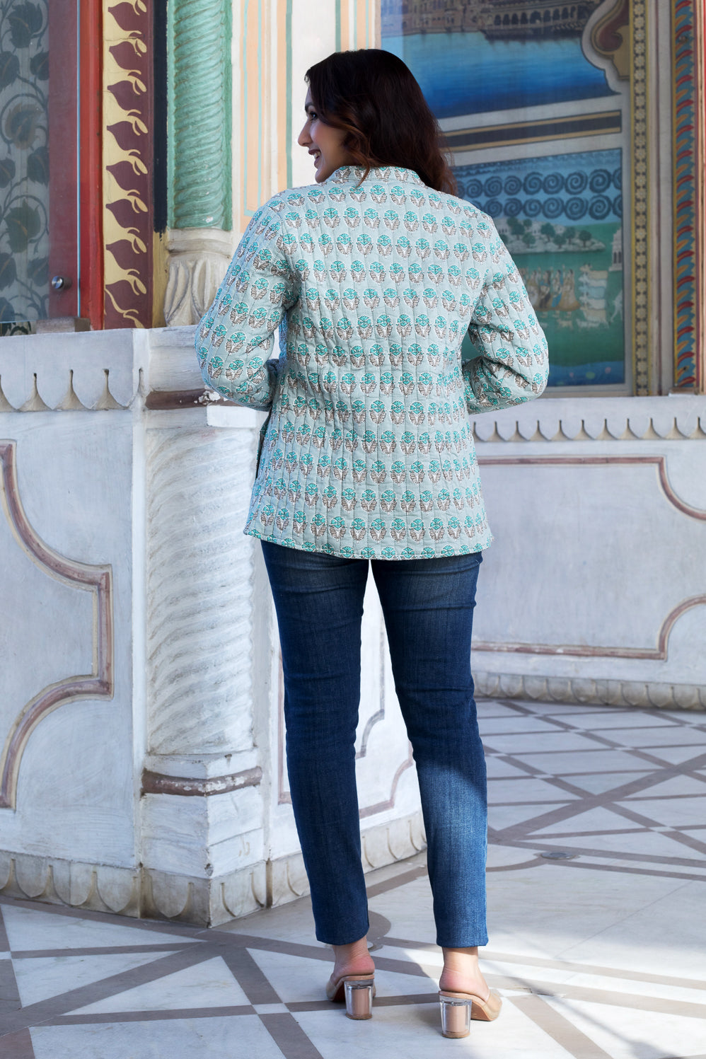 Cotton Quilted Reversible Full-Sleeve Jacket - Sage green and Grey - Buti - Phool