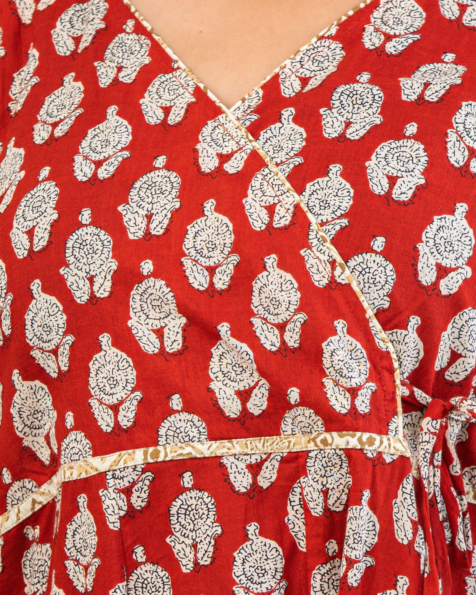 Cotton Flared Women Red Motif Printed Kurta