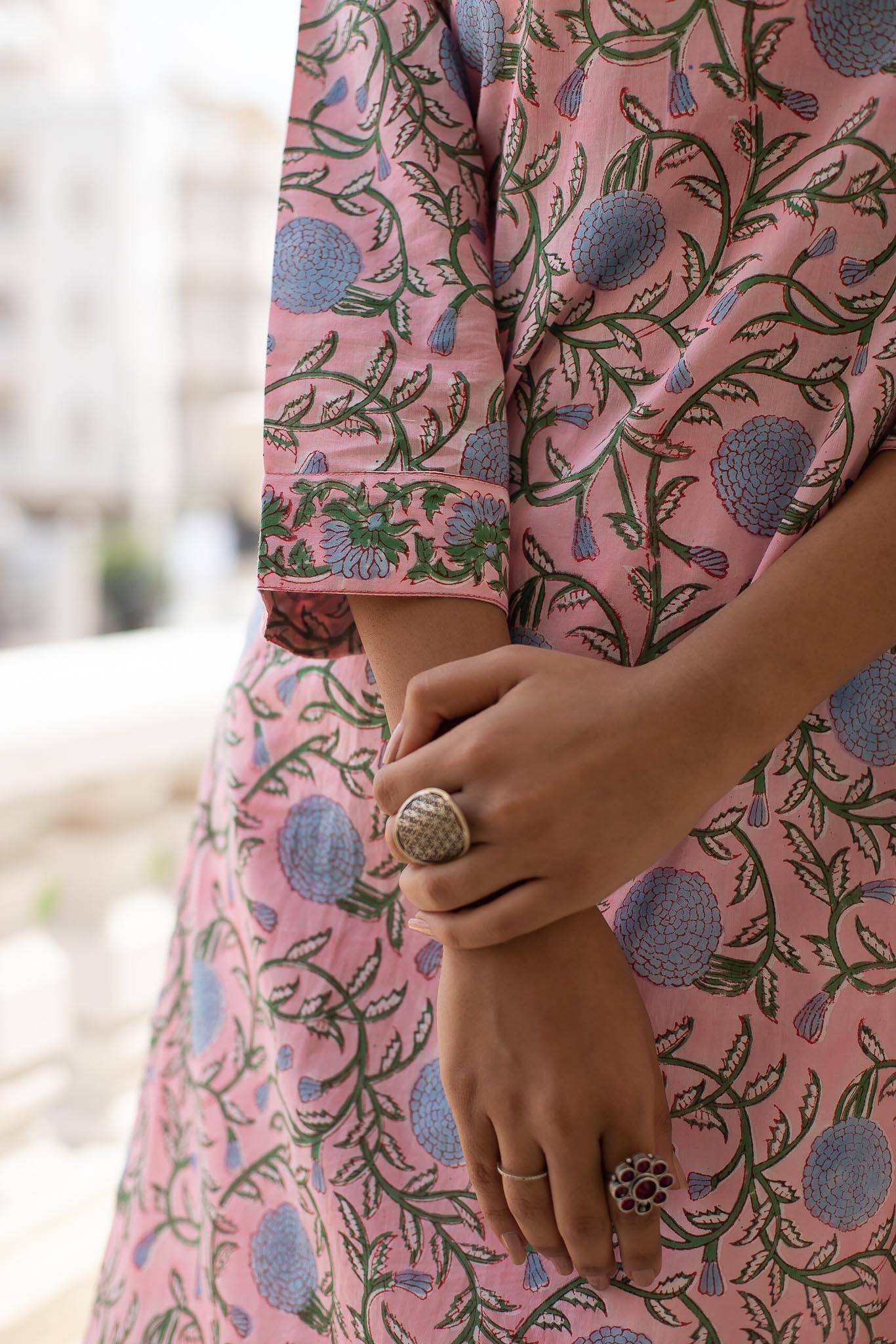Pink Blue Floral Jaal Cotton Kurti by Tthappa Chapai 2