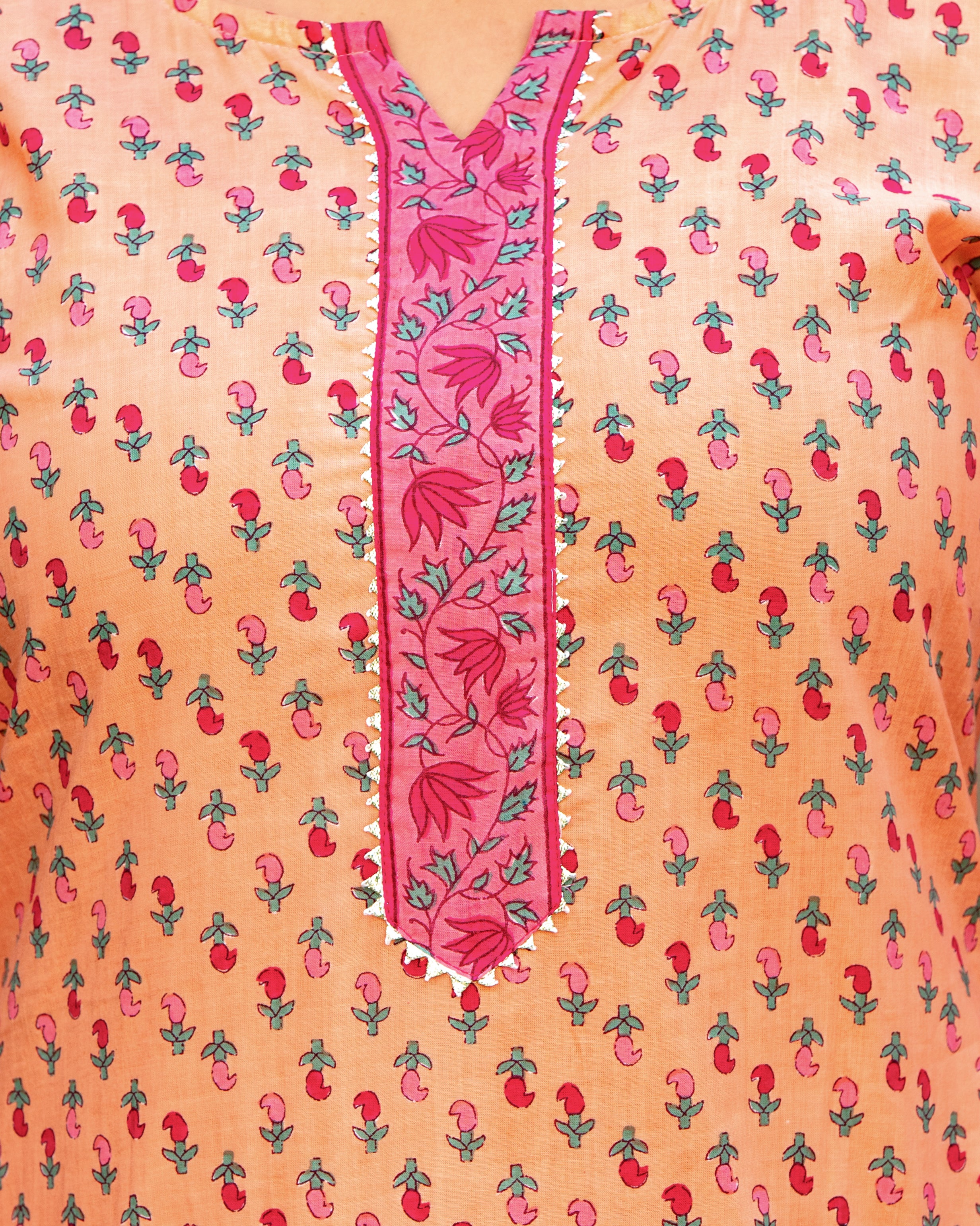 Cotton Women Orange Printed Kurta