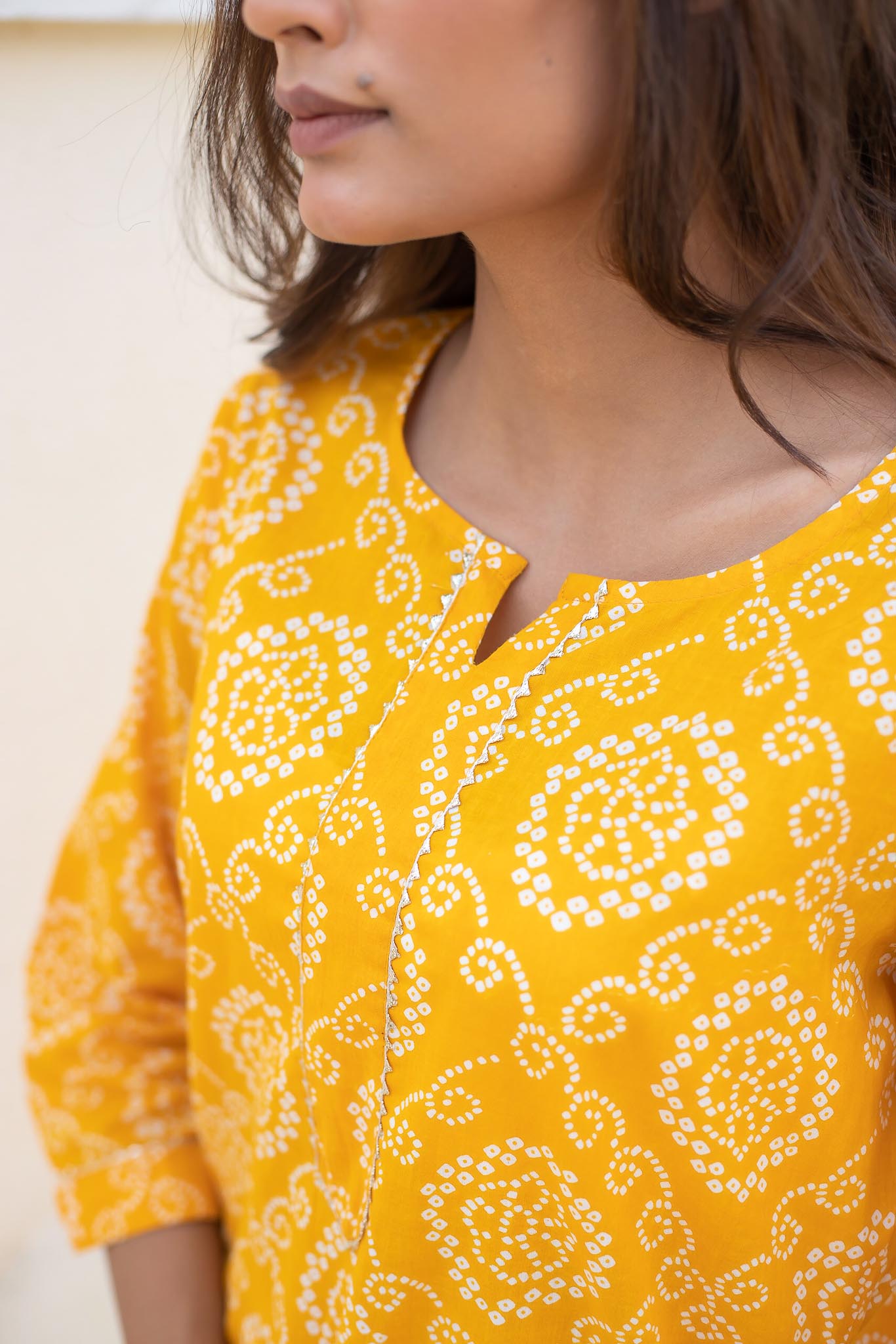 Sunny Yellow Bandhej Cotton Kurti by Tthappa Chapai 3