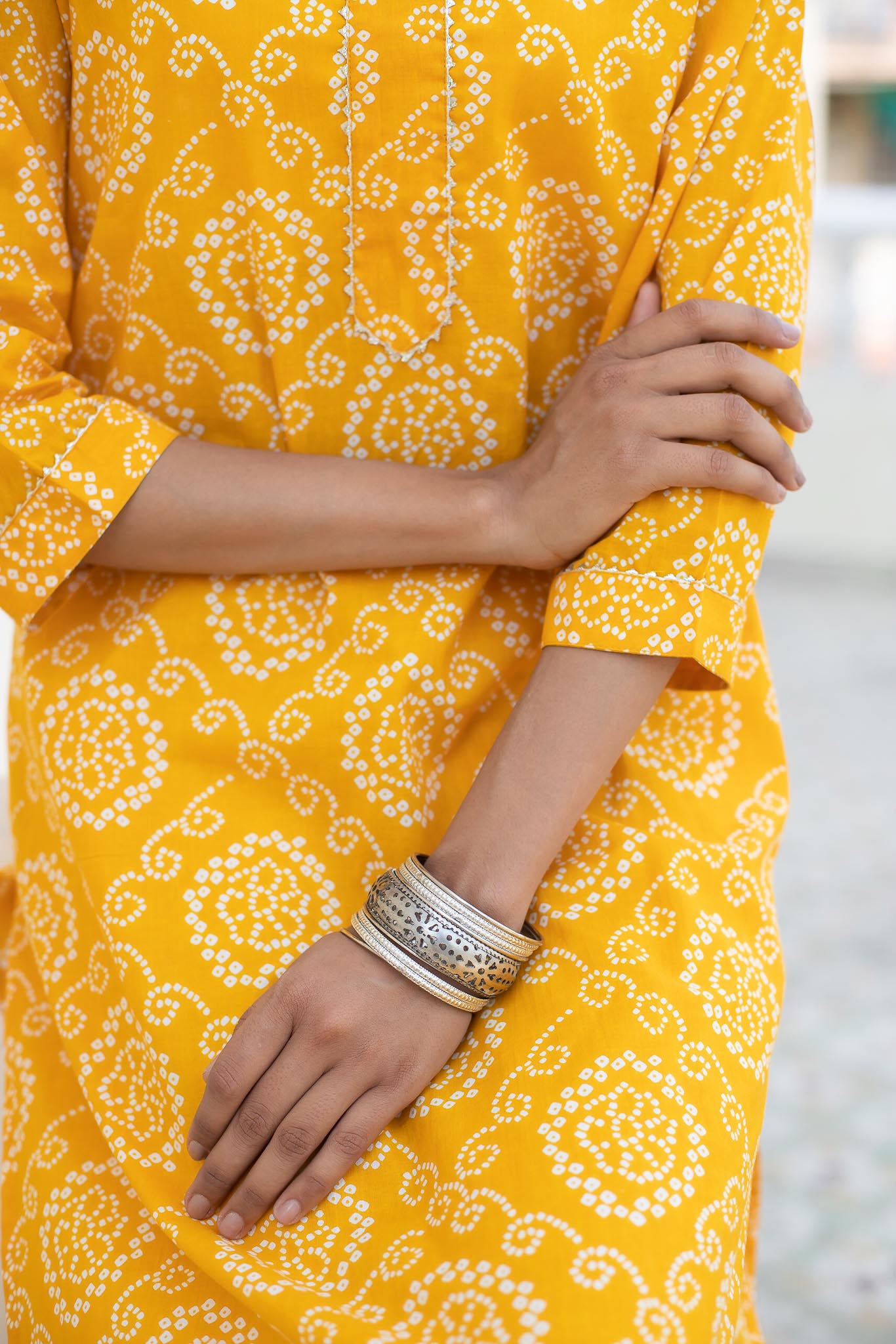 Sunny Yellow Bandhej Cotton Kurti by Tthappa Chapai 4