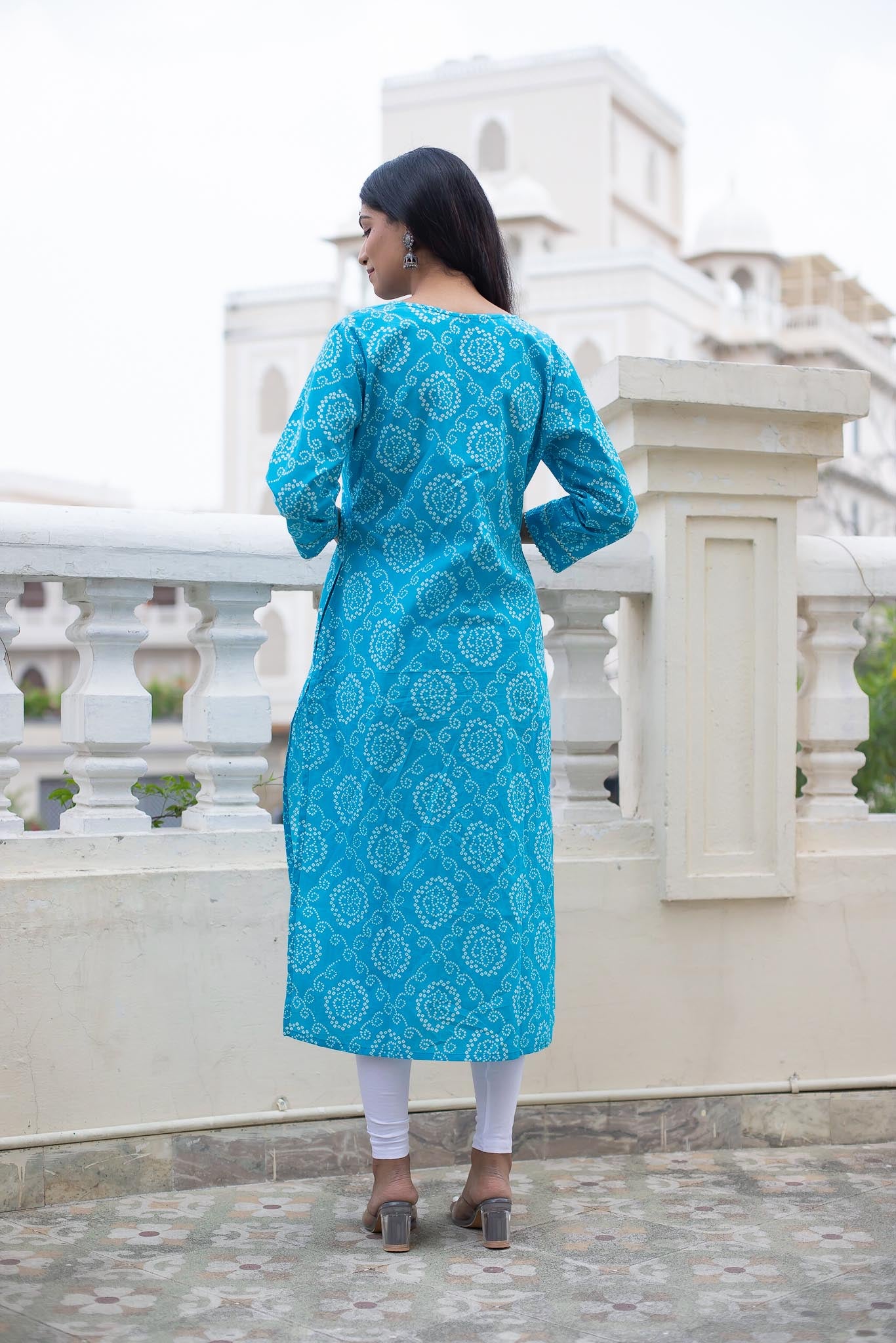 Blue White Bandhni Cotton Kurti by Tthappa Chapai 2