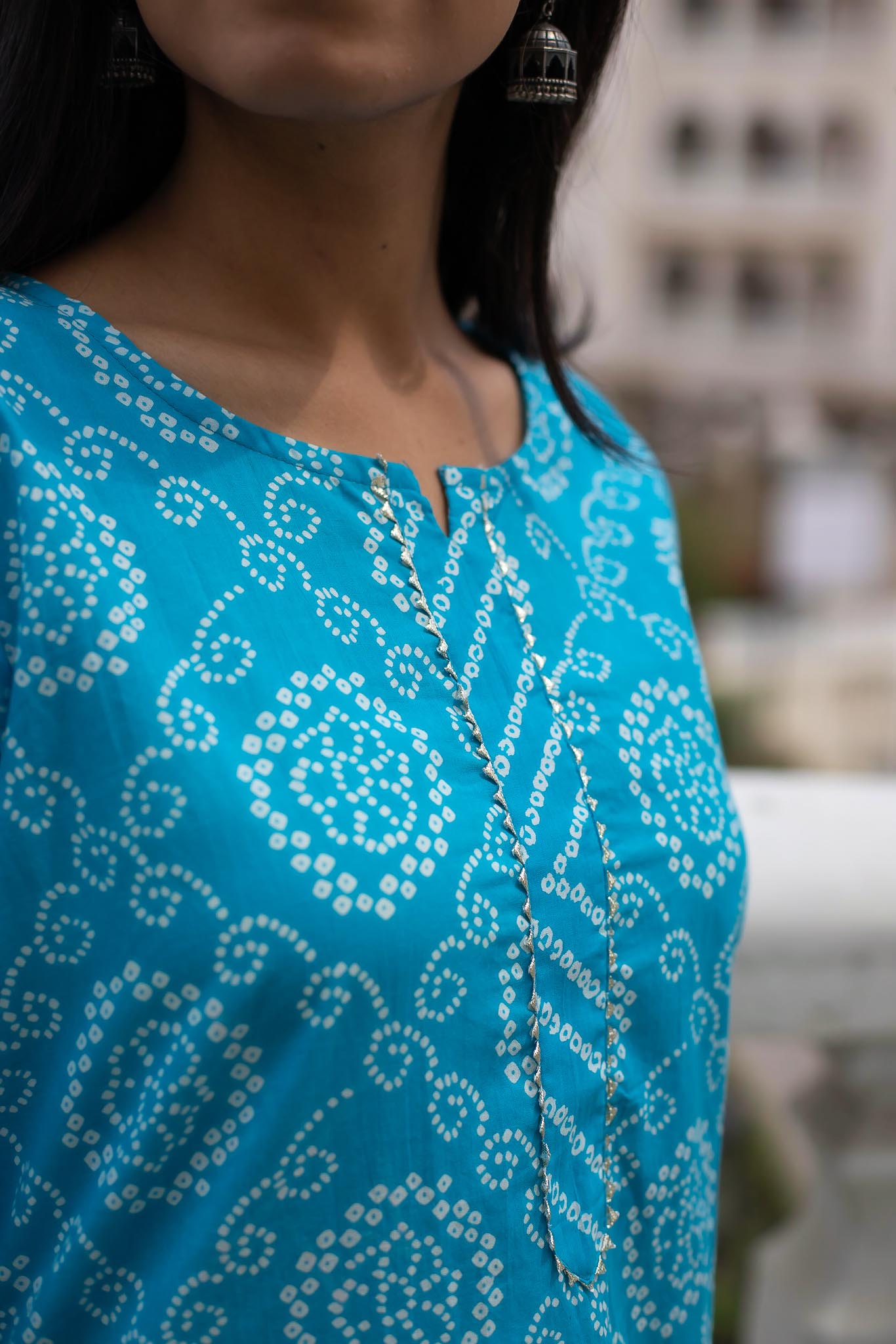 Blue White Bandhni Cotton Kurti by Tthappa Chapai 3
