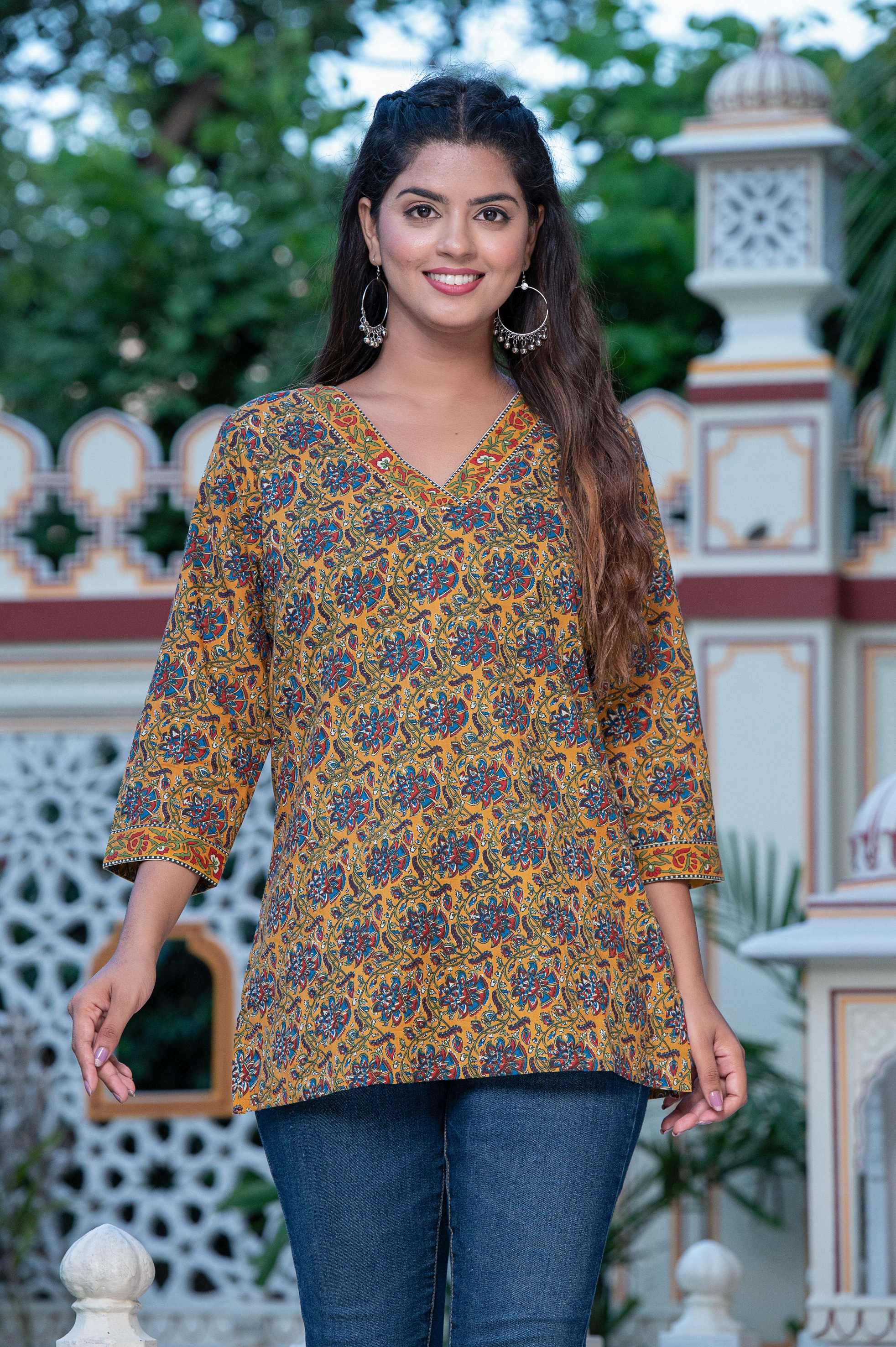 Crisped Yellow Short Kurti