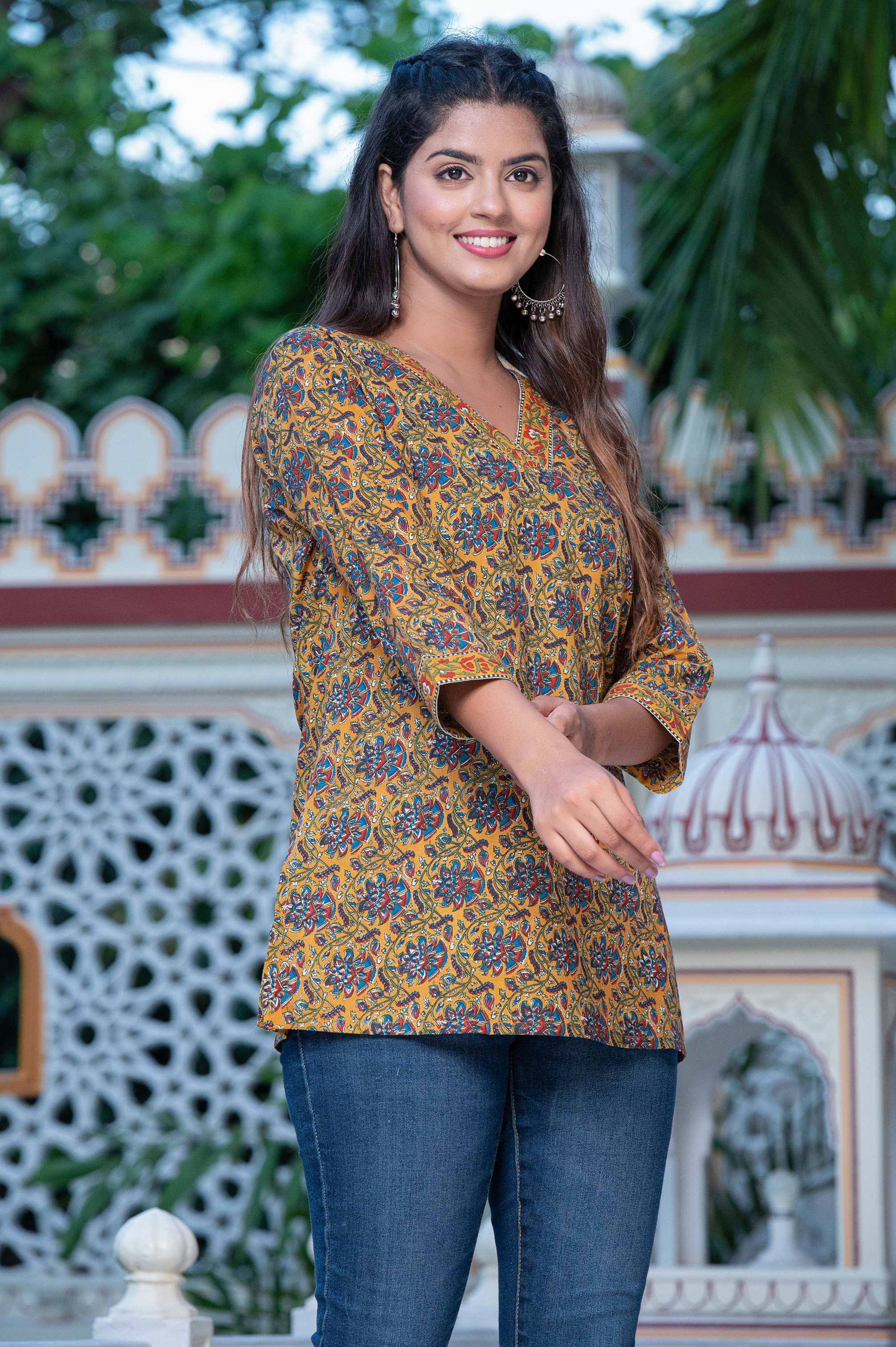 Crisped Yellow Short Kurti