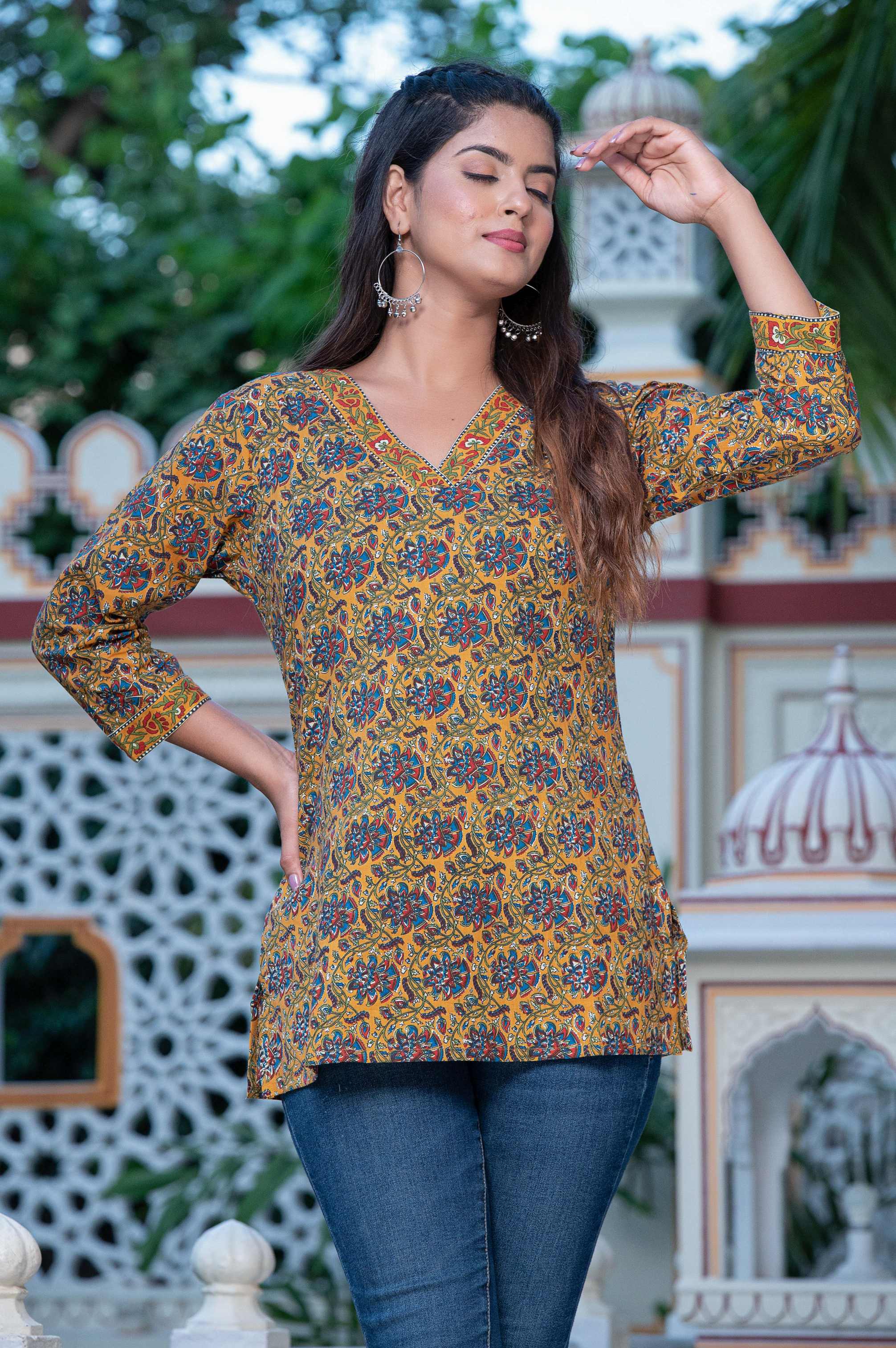 Crisped Yellow Short Kurti