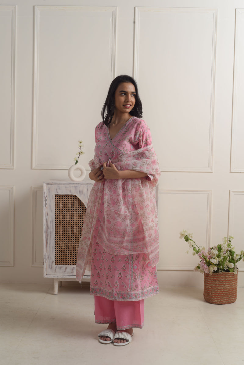 Madhuvan Pink Cotton Kurta Set of 3 4