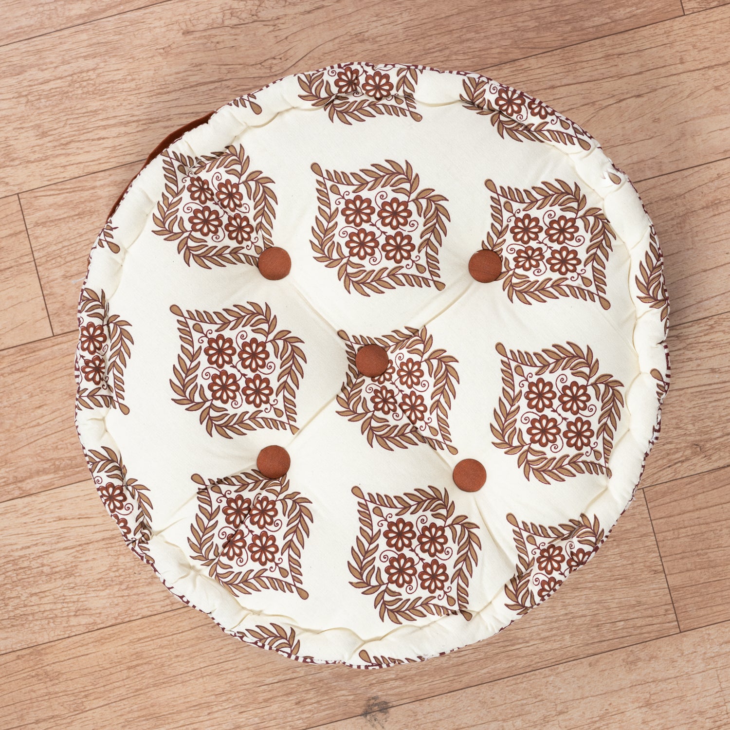 Cotton Floor Cushion Round Brown Mughal Jaali Print