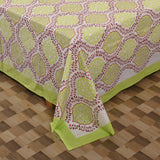 Cotton Block Print king Size Bedsheet | Green Ogee