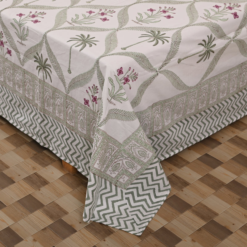 Cotton Block Print Queen Size Bedsheet | Scotch Pine