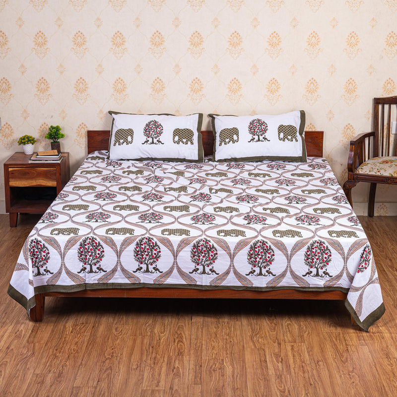 Cotton Queen Size Bedsheet - Grey Elephant Print