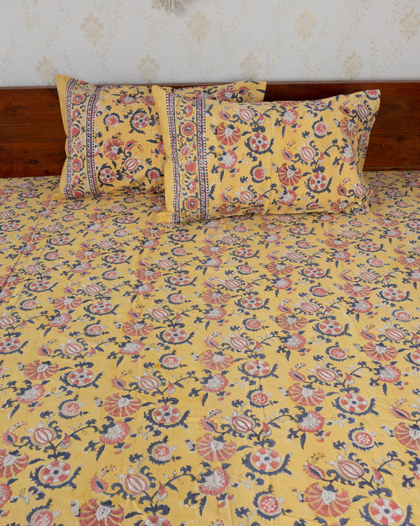 Cotton King size Bedsheet Lemon Yellow Orange Floral Print