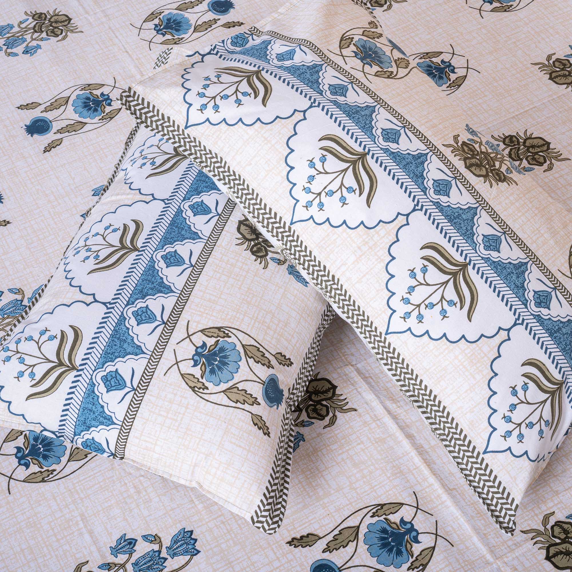 Cotton Queen Size Bedsheet - Blue Green Booti