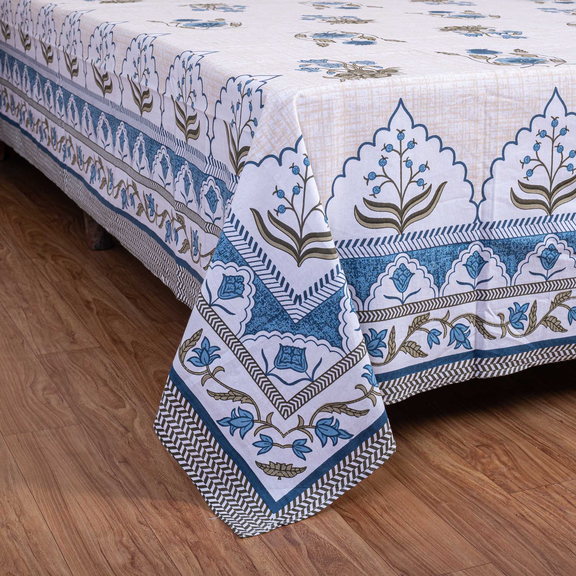 Cotton Queen Size Bedsheet - Blue Green Booti