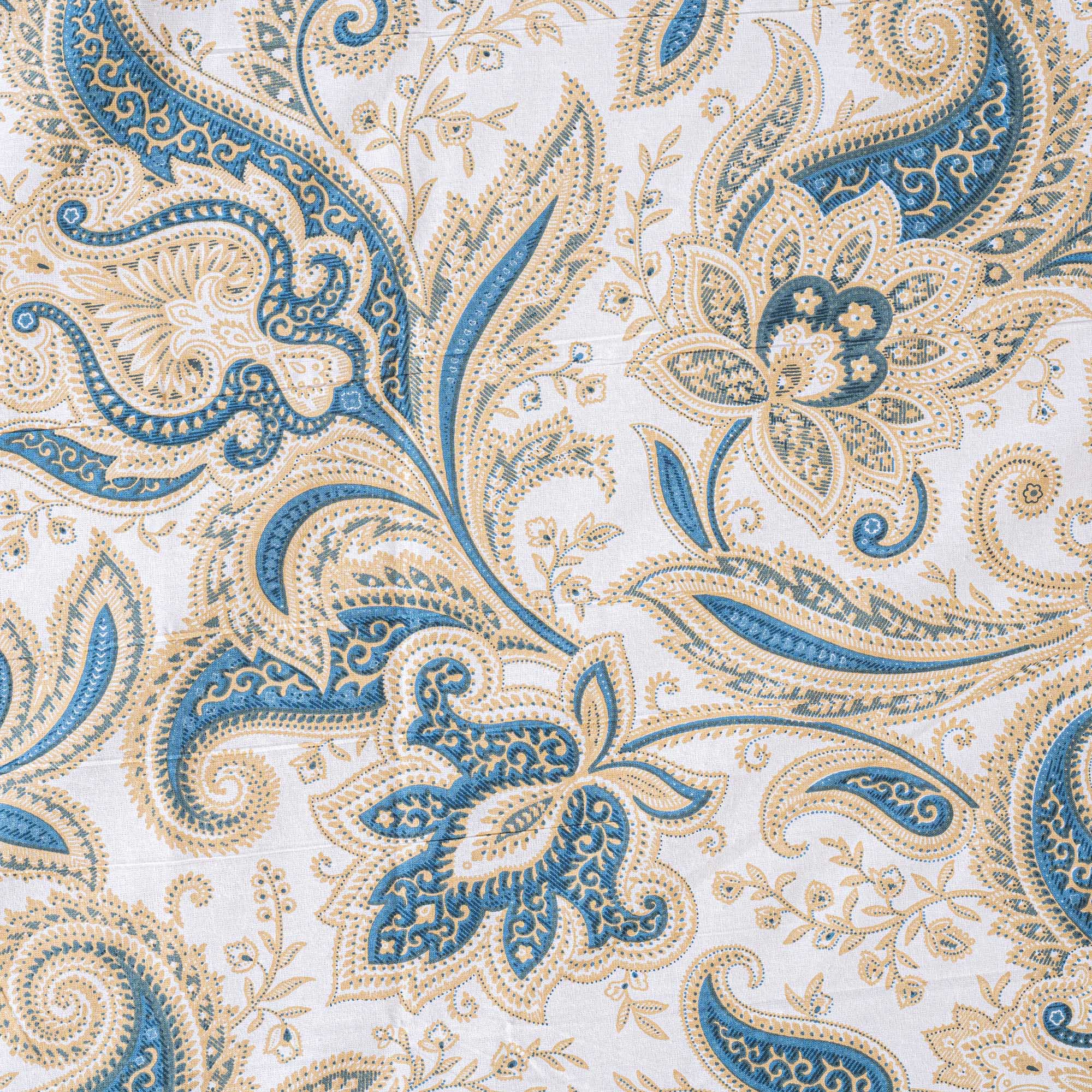Cotton Queen Size Bedsheet - Blue Paisley Floral Jaal