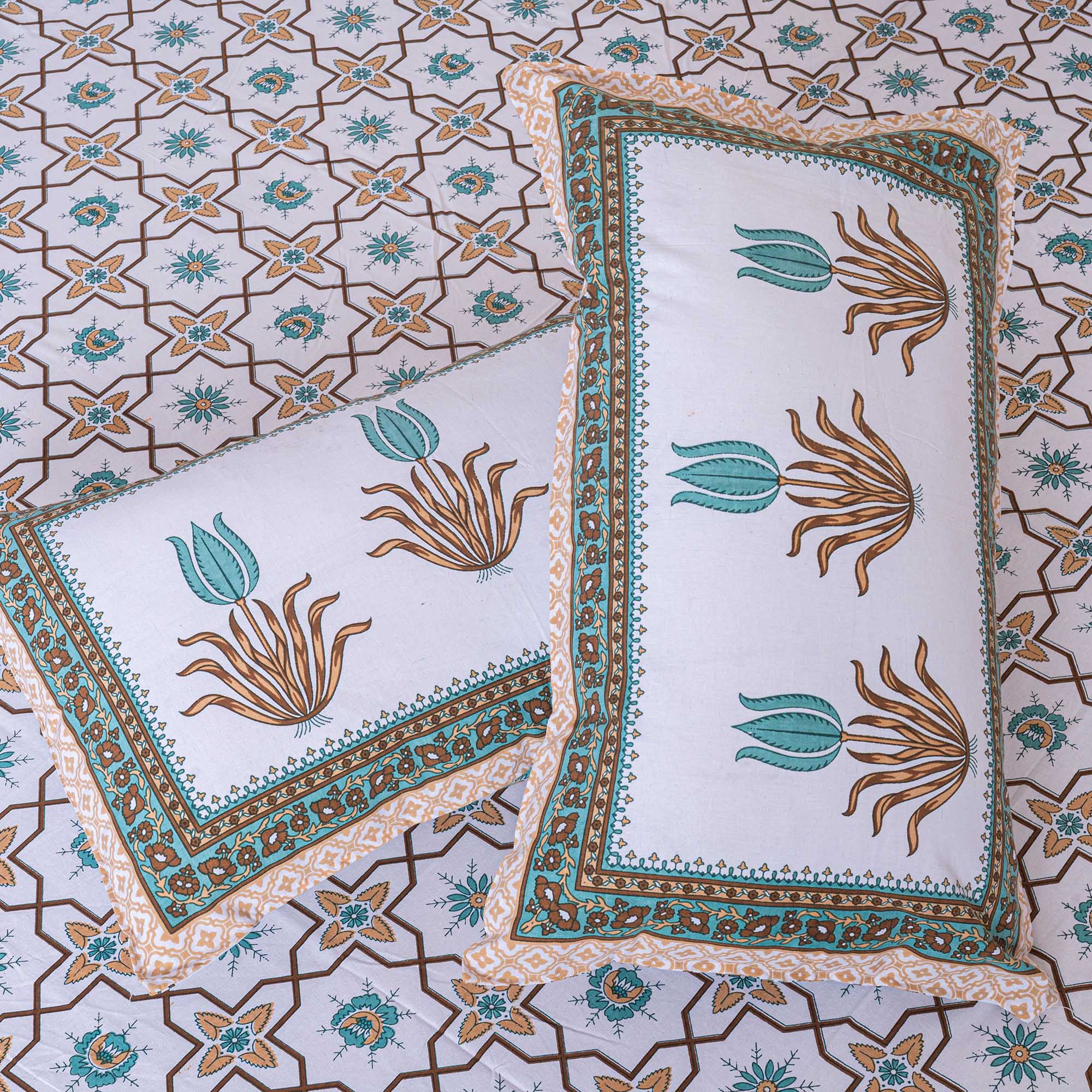 Cotton Queen Size Bedsheet - Yellow Trellis
