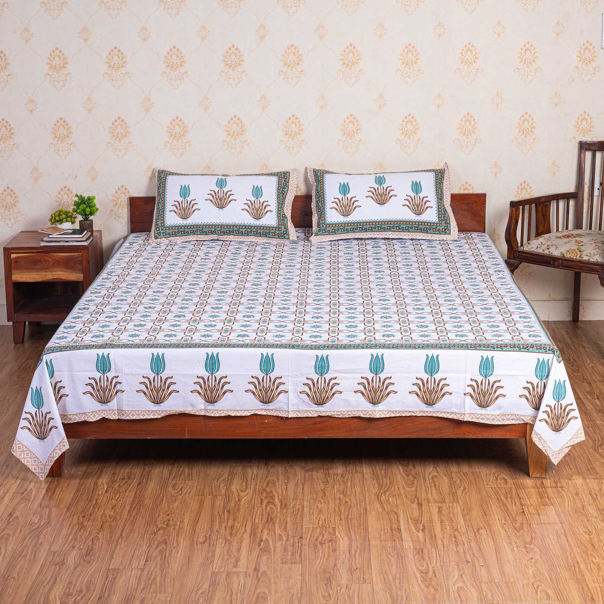 Cotton Queen Size Bedsheet - Yellow Trellis