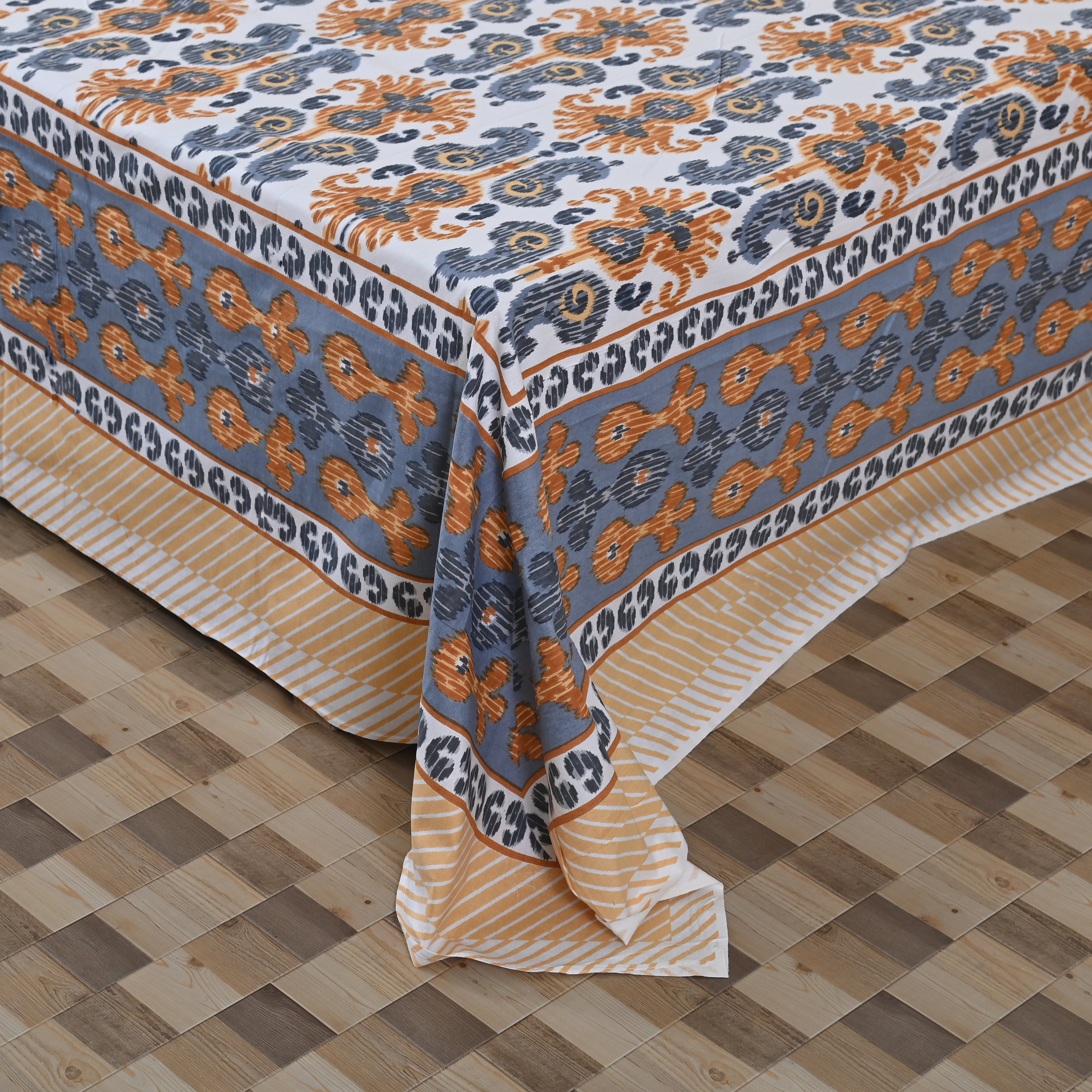 Cotton Jumbo King Size Bedsheet | Yellow Trellis