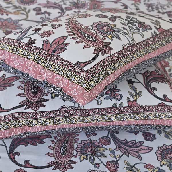 Cotton White Pink King Size Bedsheet | Floral Fiesta