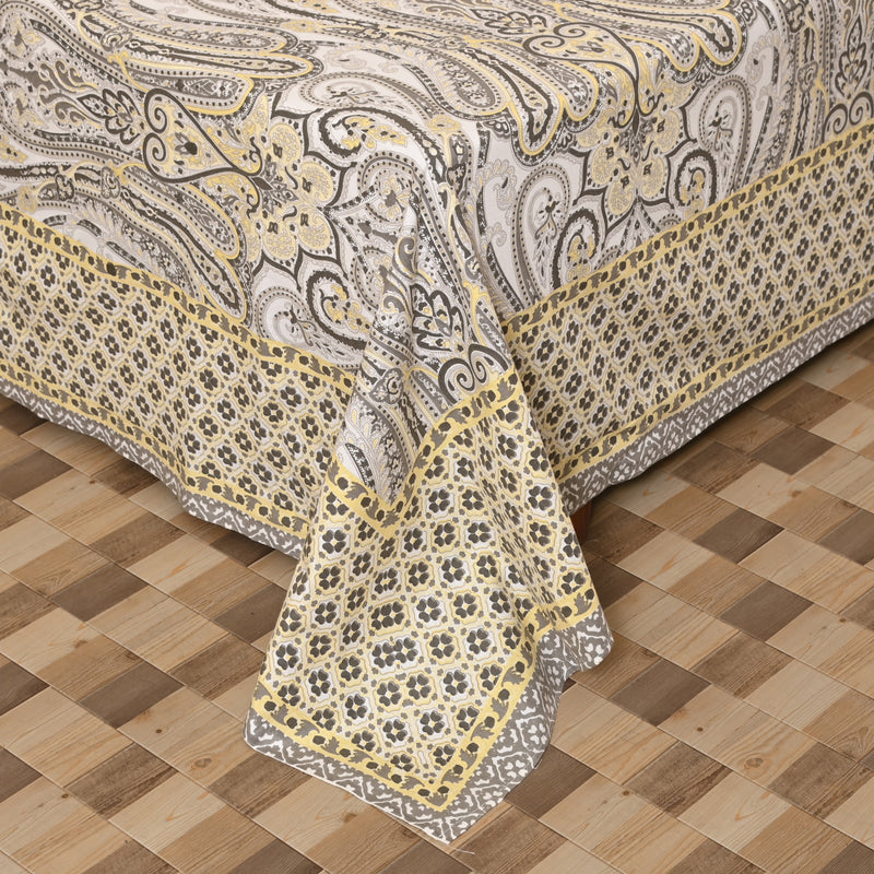 Cotton Yellow Satrangi King Size Bedsheet