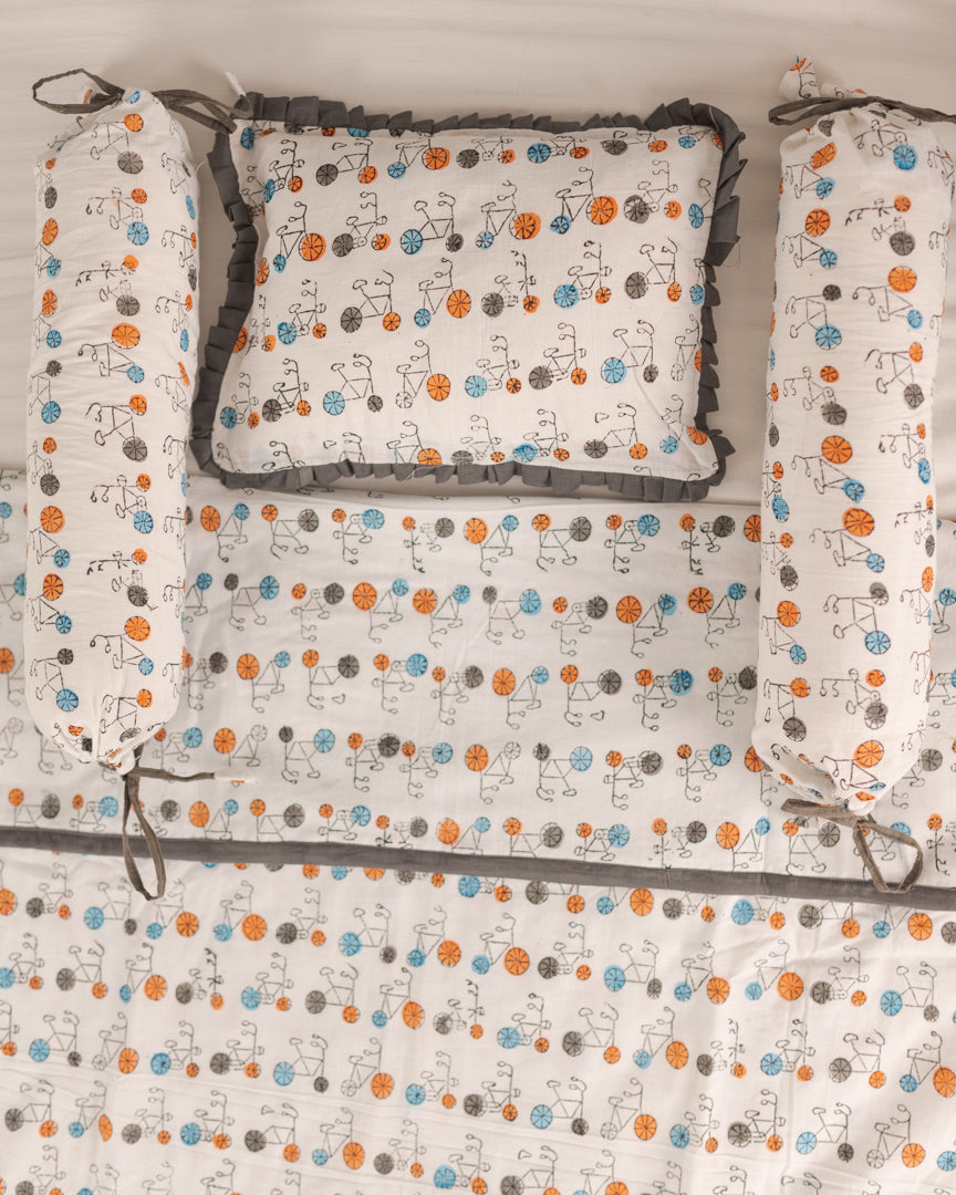 Cotton Baby Masand Bolster Set Multicolor Balloons Block Print