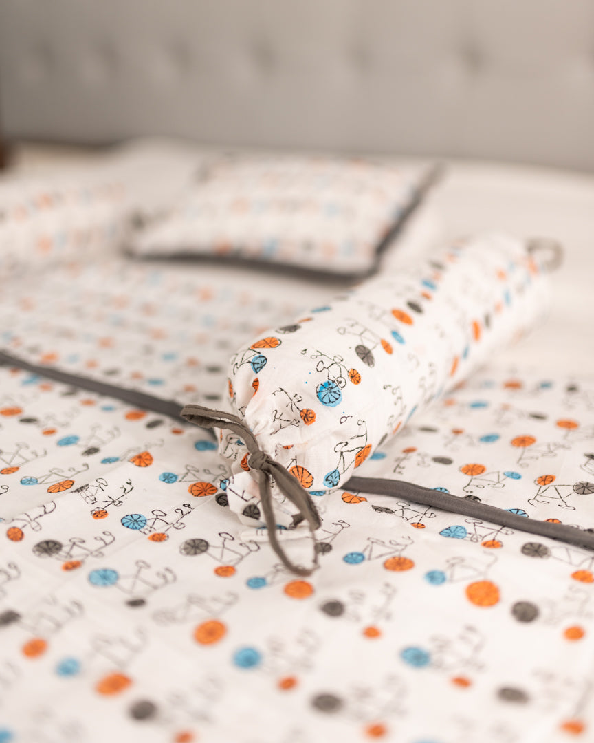 Cotton Baby Masand Bolster Set Multicolor Balloons Block Print