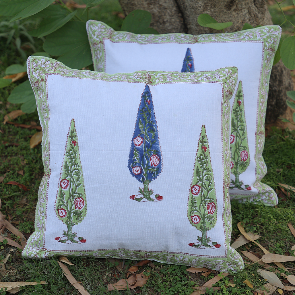 Fine Cotton Cushion Cover Blue-Green Floral Print