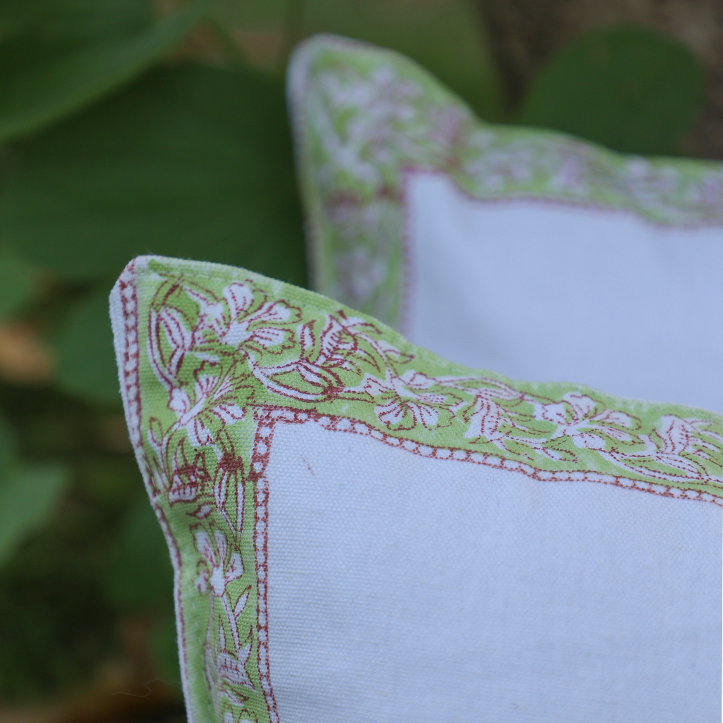 Fine Cotton Cushion Cover Blue-Green Floral Print