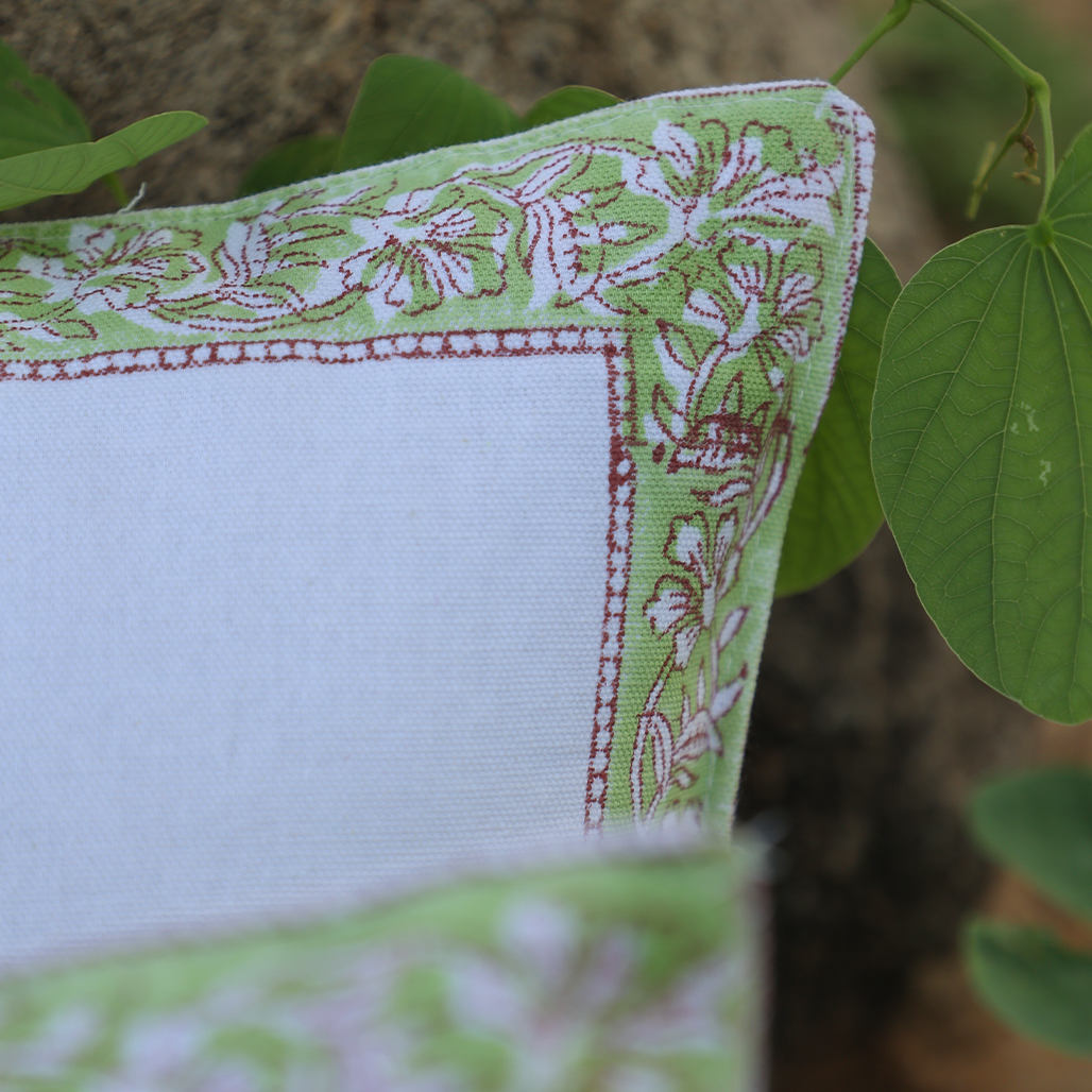 Fine Cotton Cushion Cover Blue-Green Floral Print