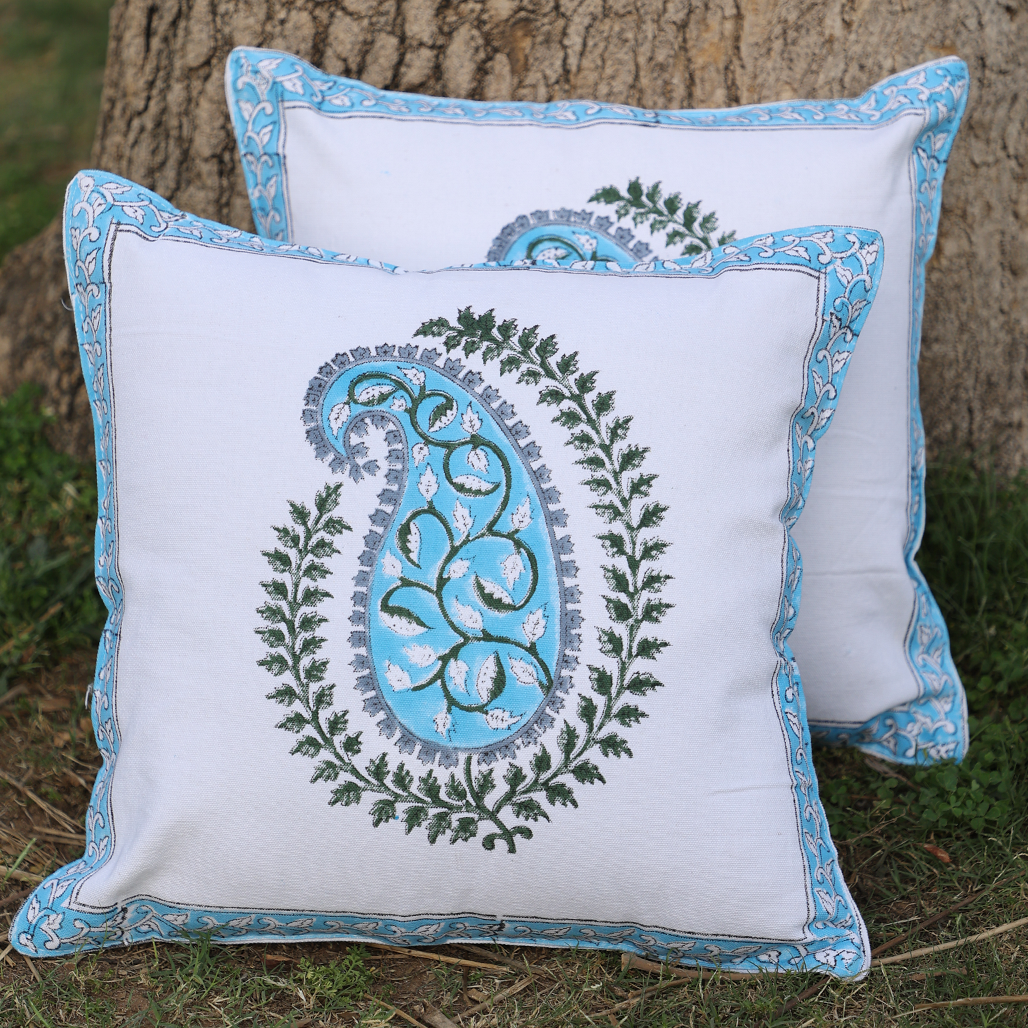 Fine Cotton Cushion Cover Tufts Blue Floral Print