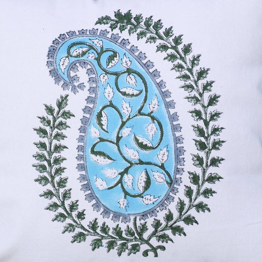 Fine Cotton Cushion Cover Tufts Blue Floral Print