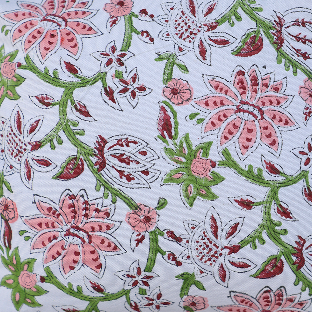 Fine Cotton Cushion Cover White Castleton Green Floral Print