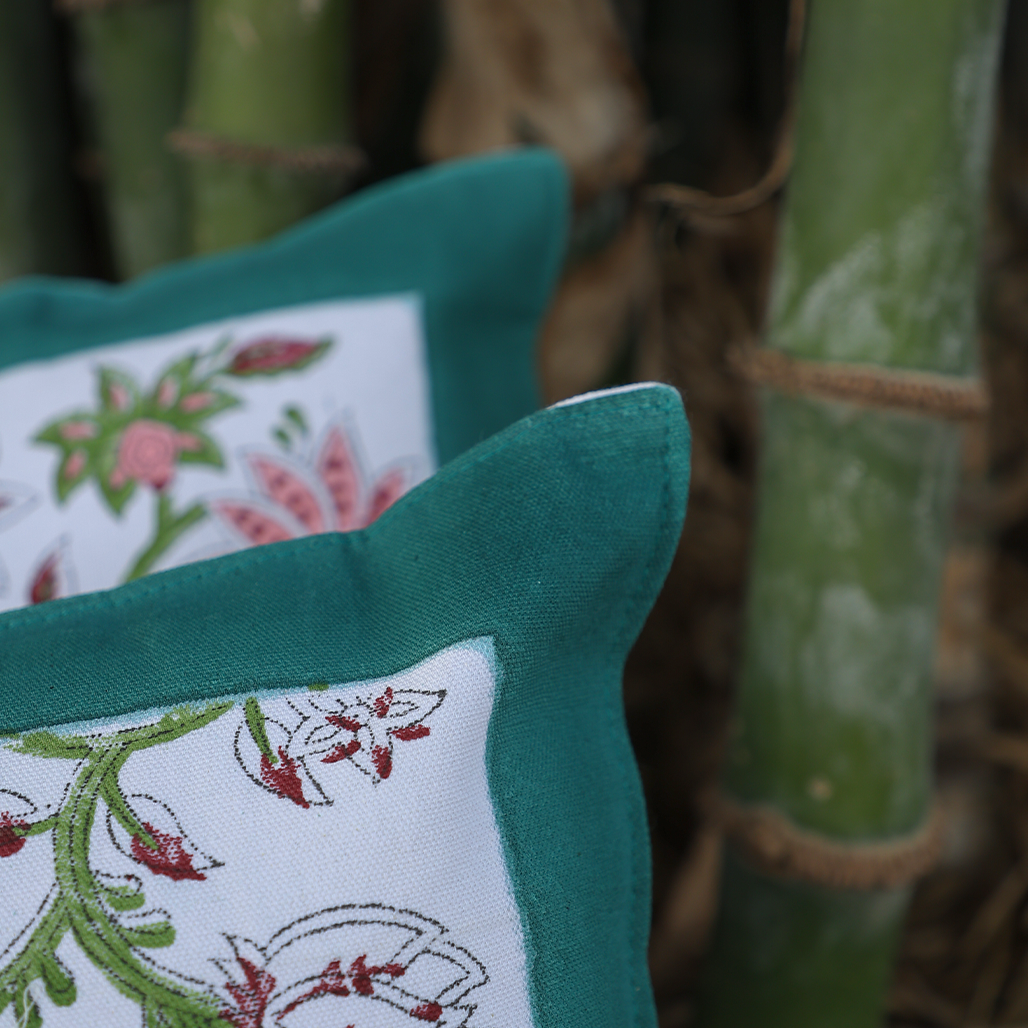 Fine Cotton Cushion Cover White Castleton Green Floral Print