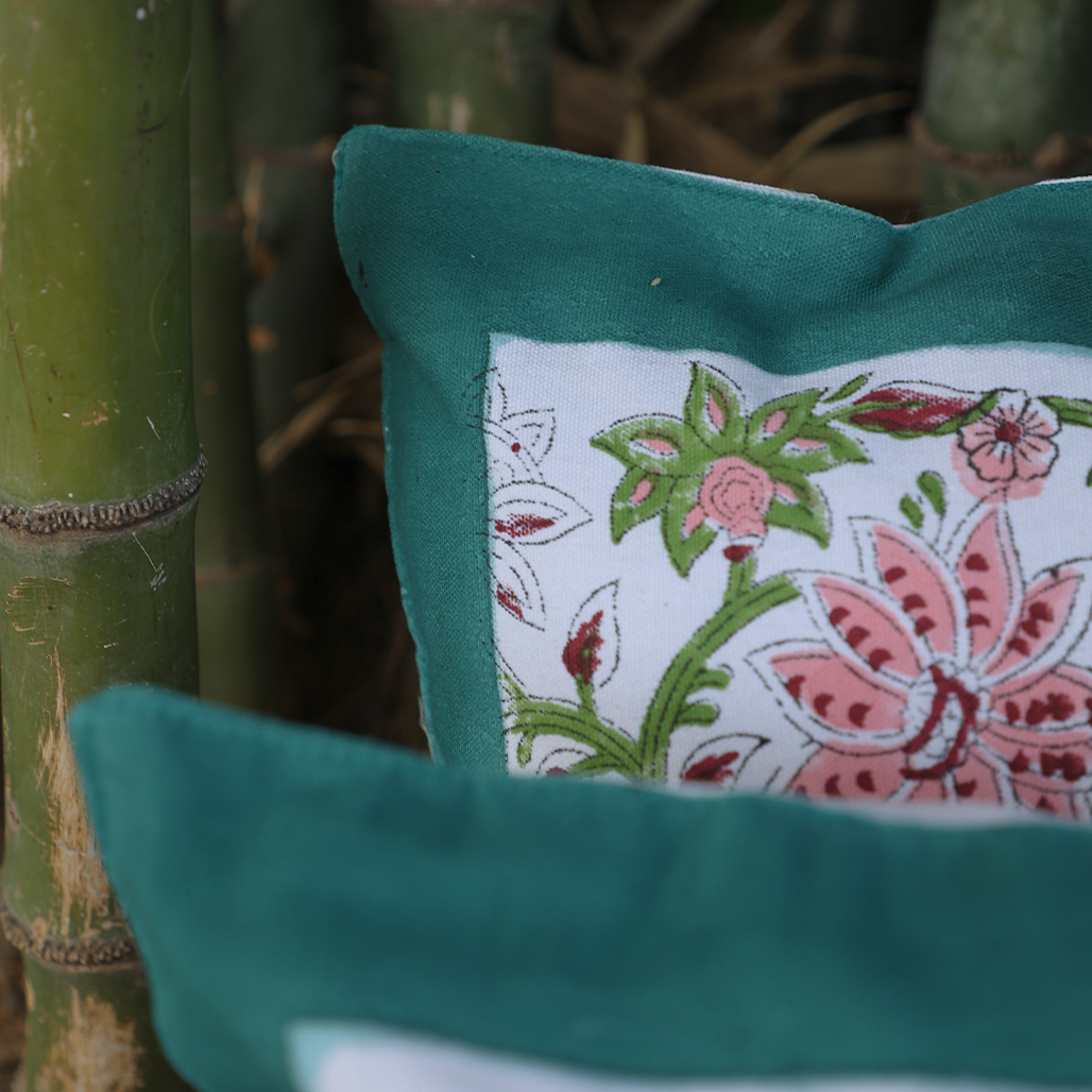 Fine Cotton Cushion Cover White Castleton Green Floral Print